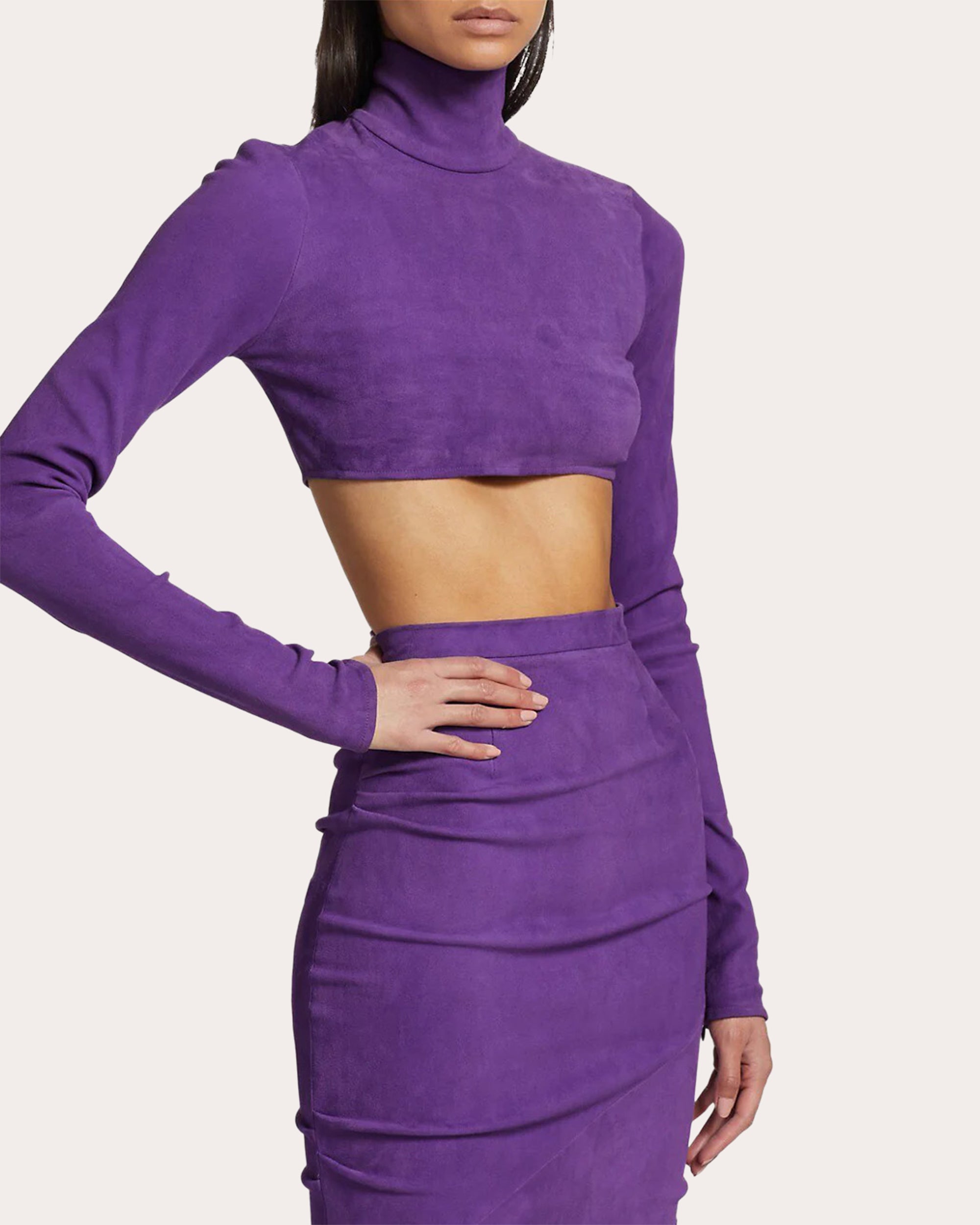 Cropped Mock Neck Suede Top