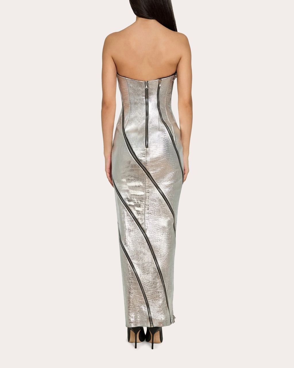 Embellished Croc-Embossed Leather Gown