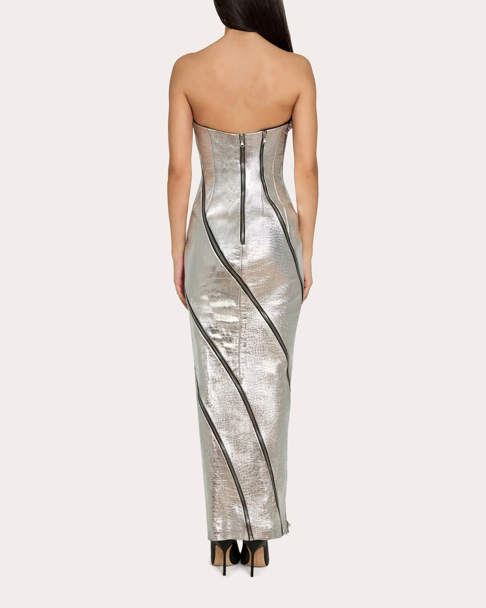 Embellished Croc-Embossed Leather Gown