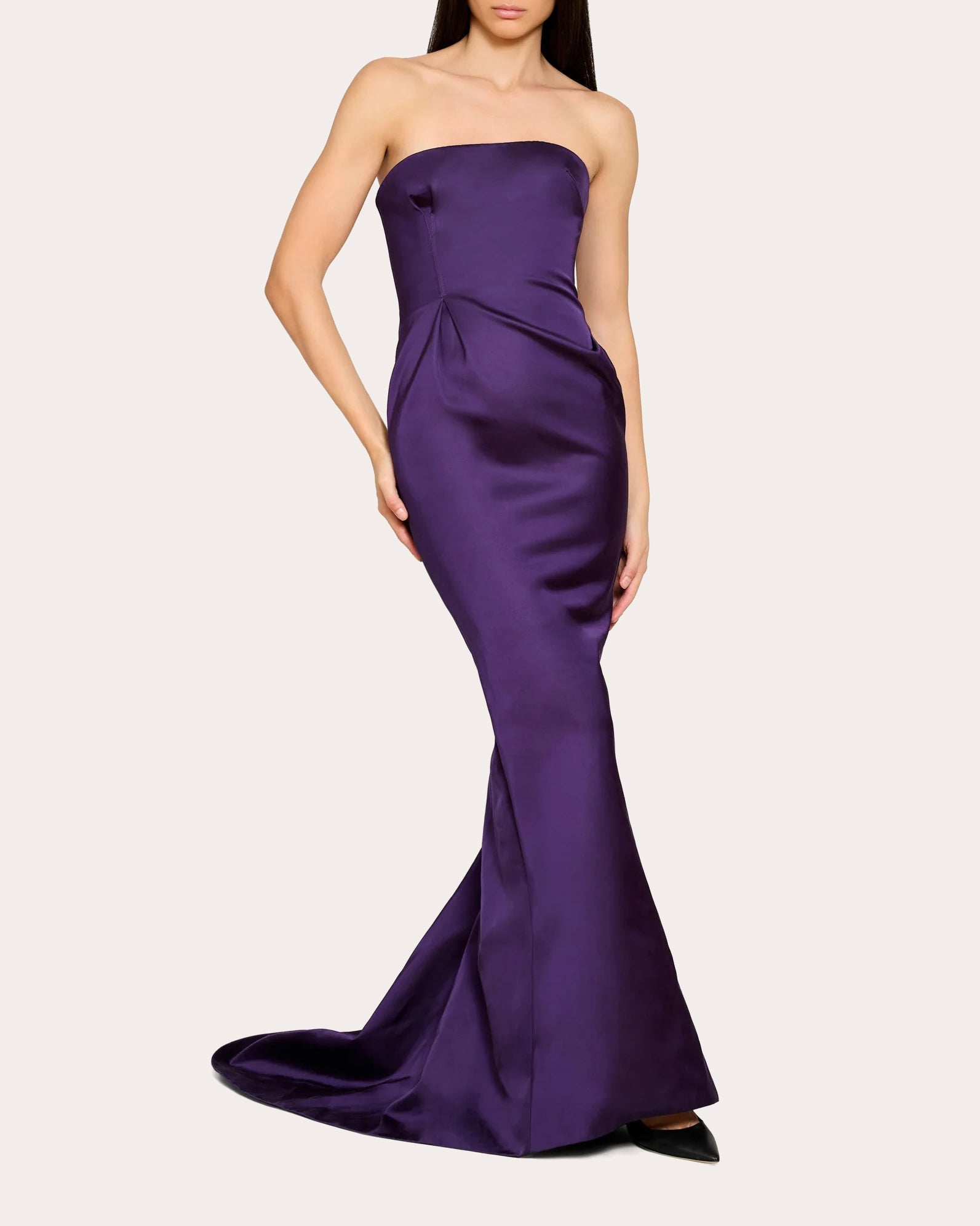 Pleated Draped Satin Gown
