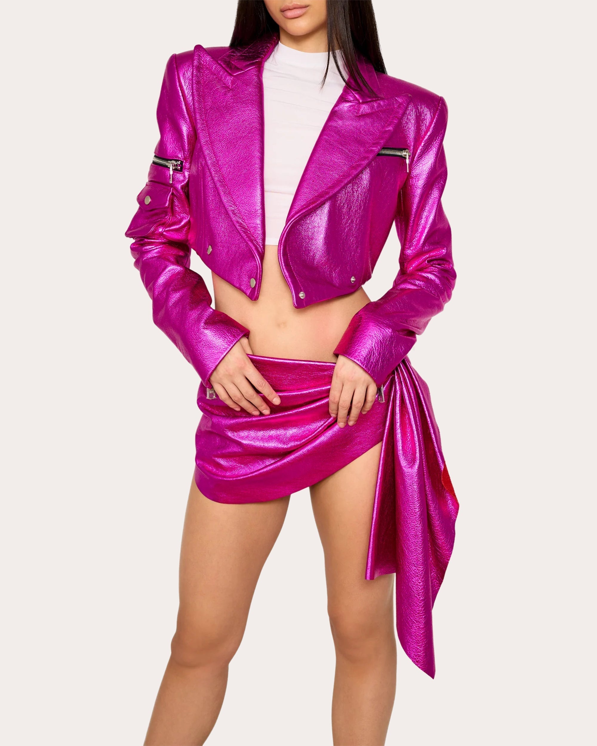 Cropped Metallic Leather Jacket