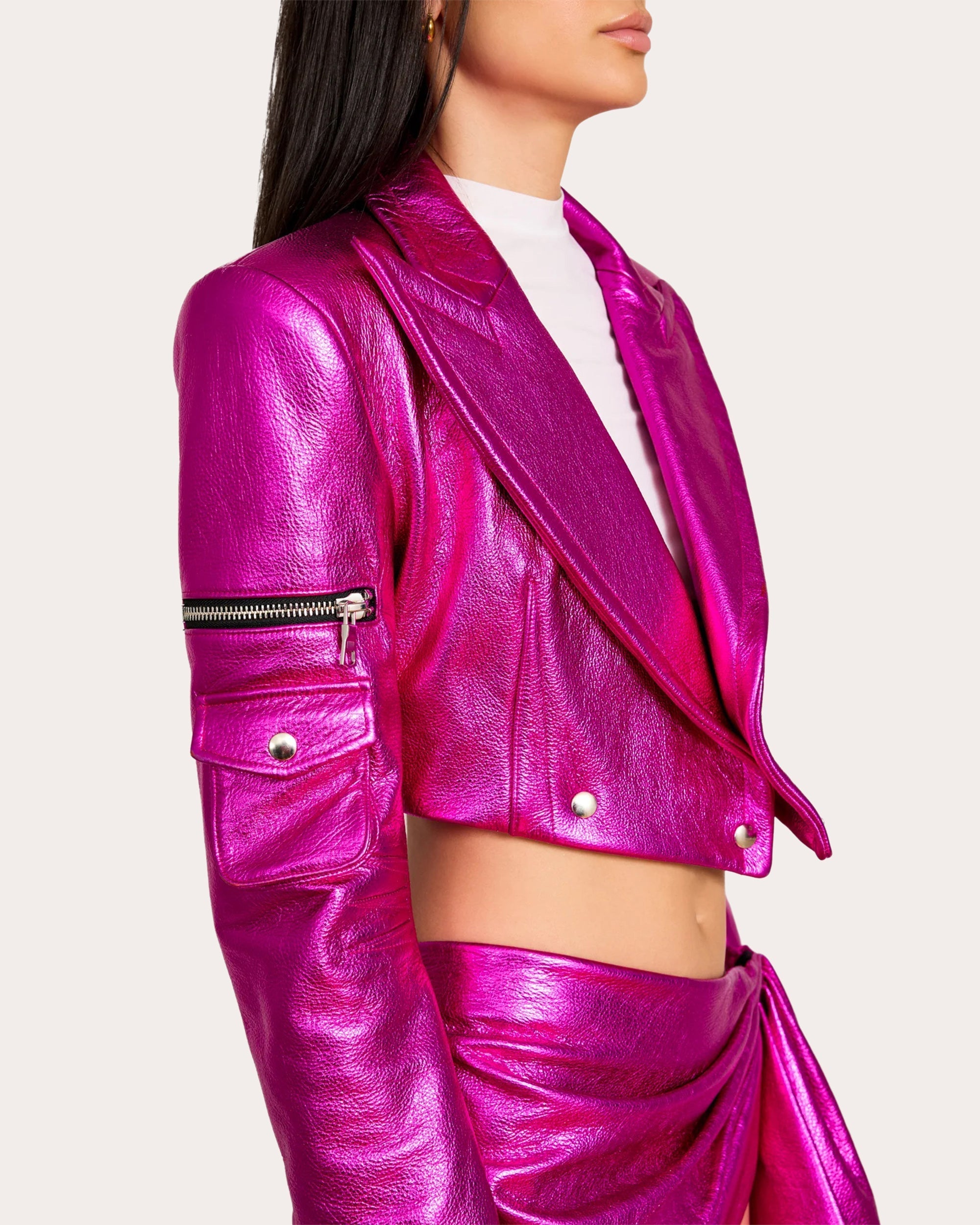 Cropped Metallic Leather Jacket