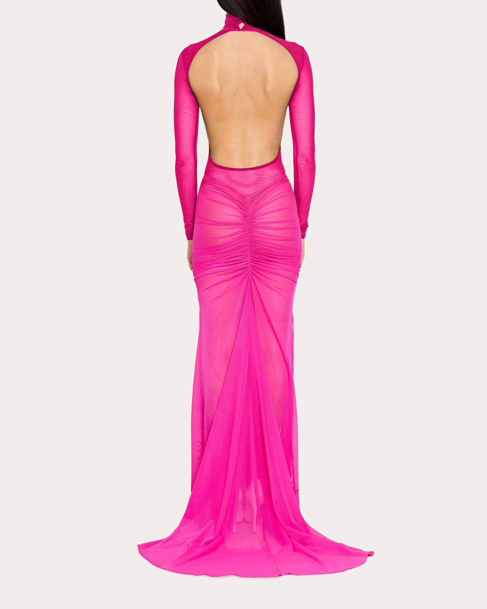 Ruched Draped Mesh Maxi Skirt