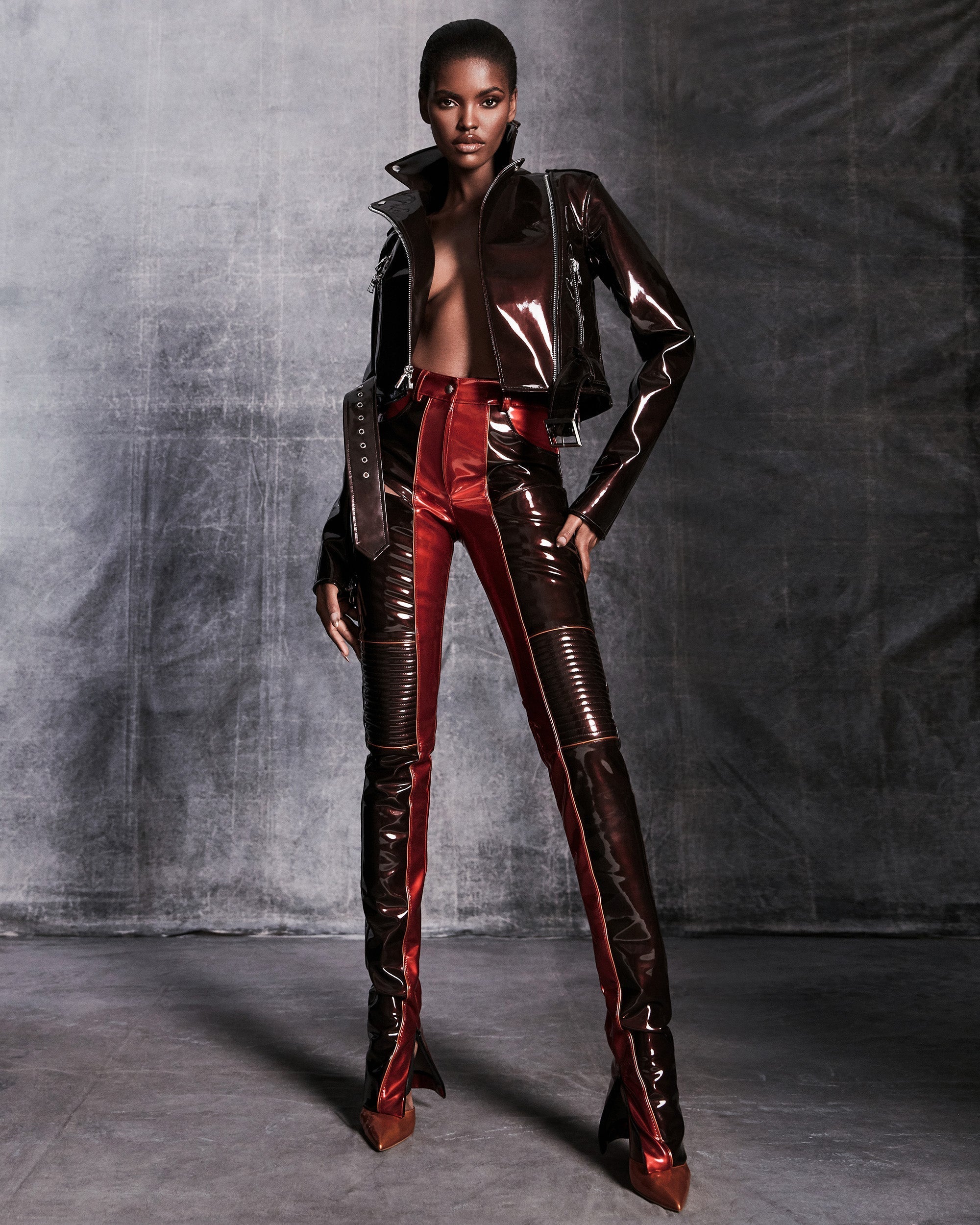 Cutout Patent-Vinyl Biker Pants
