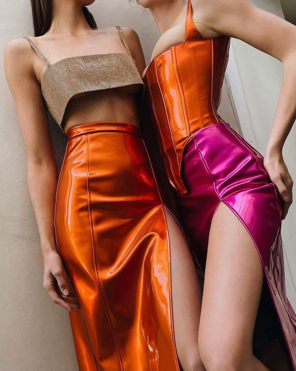 Asymmetric Patent-Vinyl Corset Top