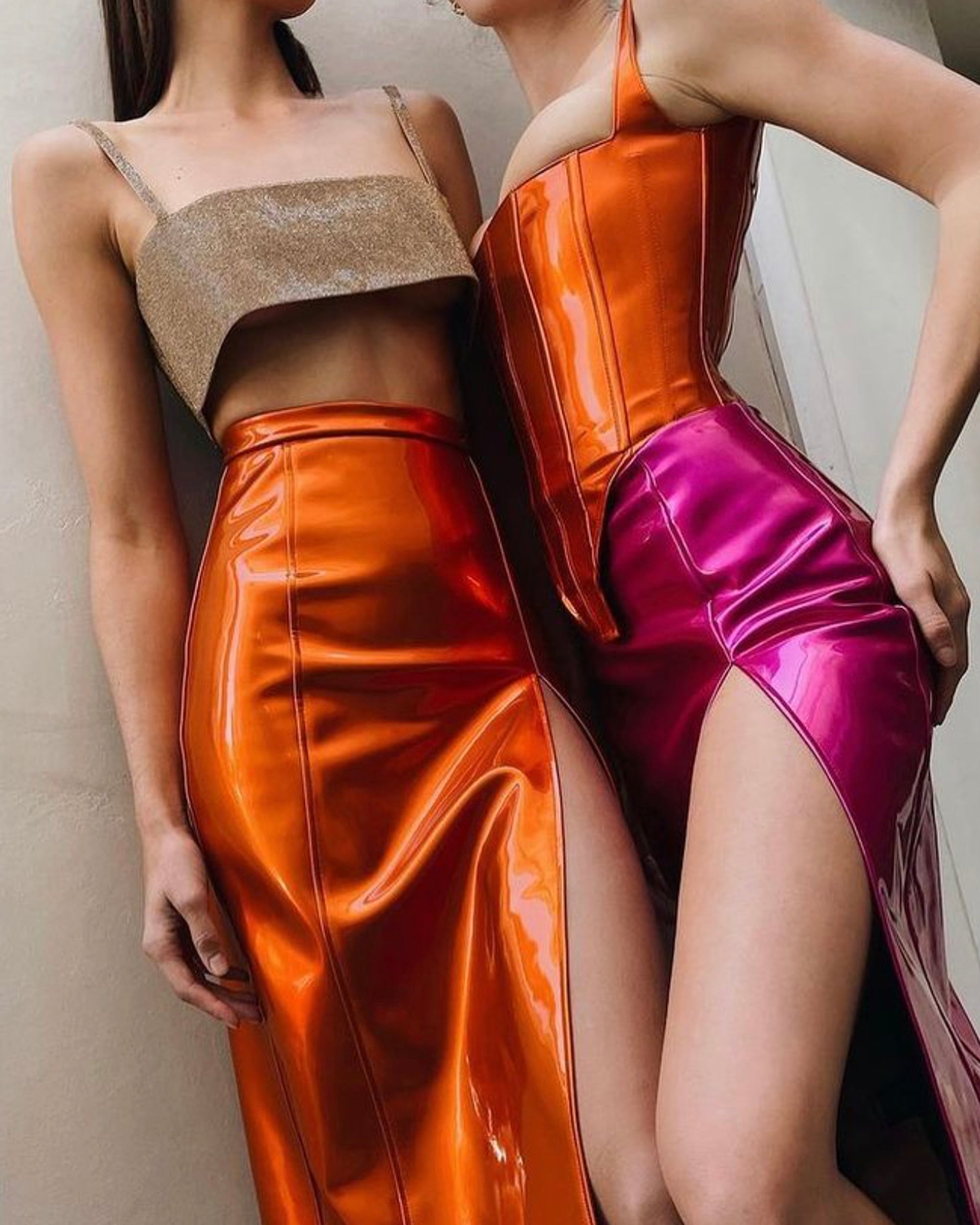 High-Waisted Patent-Vinyl Midi Skirt