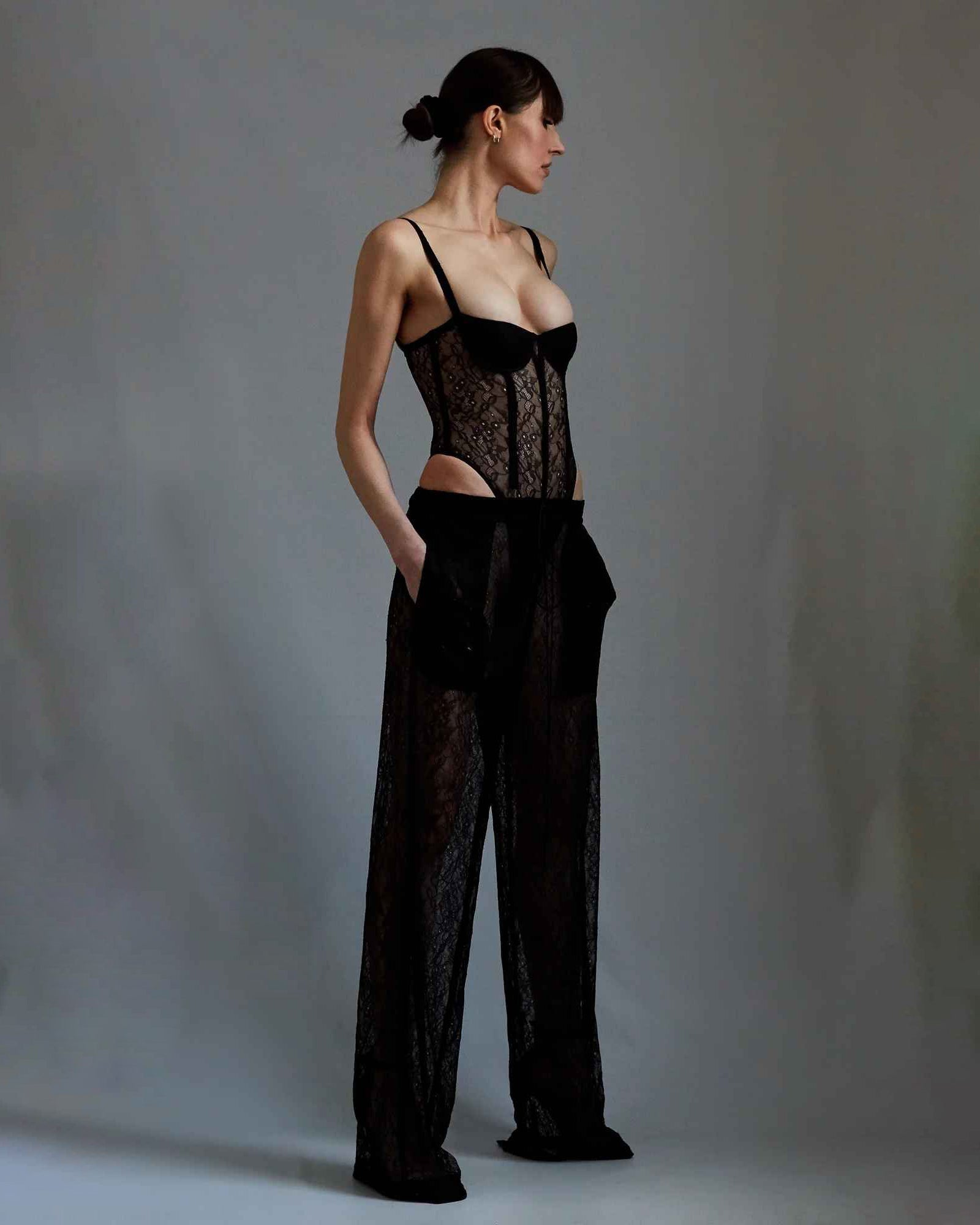 Sheer Chantilly-Lace Pants