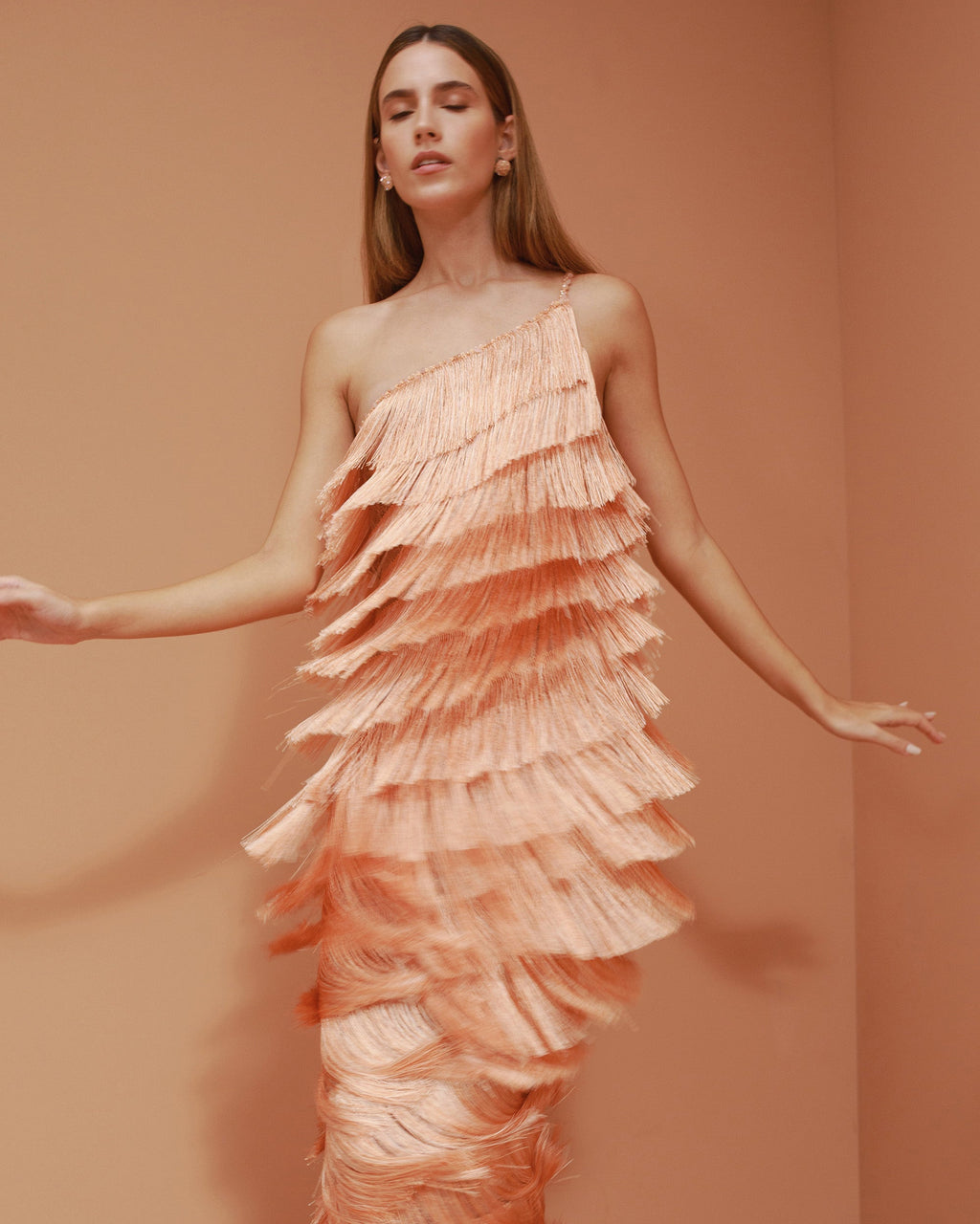 Isidora Asymmetric Fringed Silk-Blend Gown