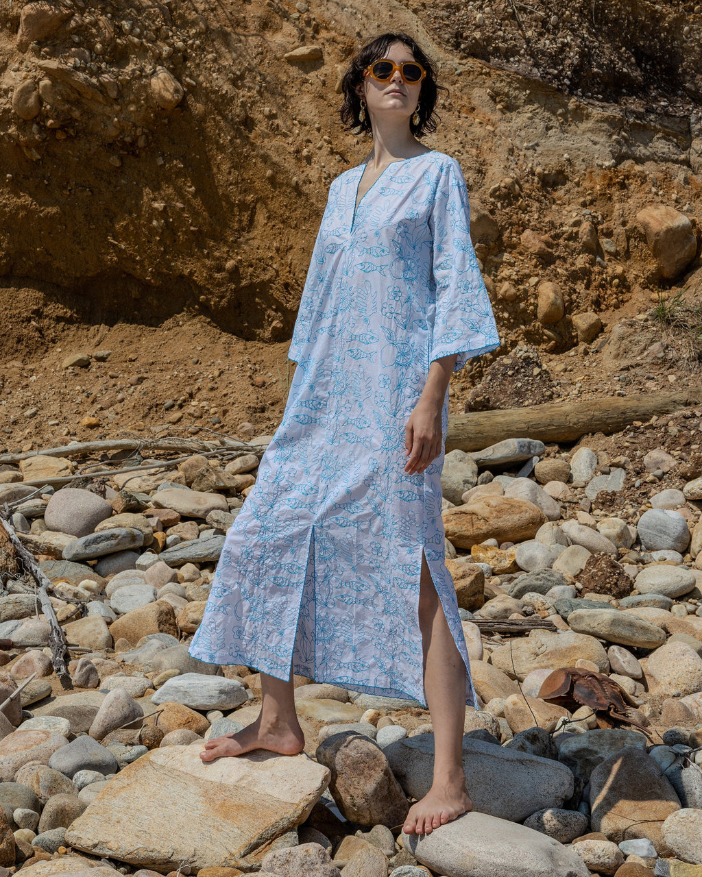 Petra Embroidered Cotton V-Neck Kaftan