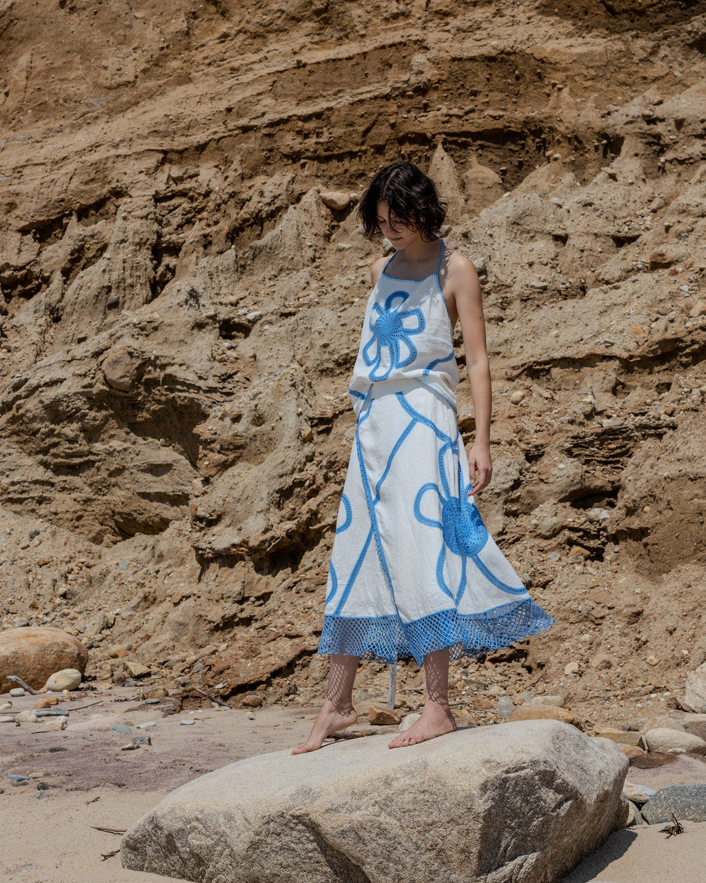 Kampos Crochet-Trimmed Cotton Wrap Skirt