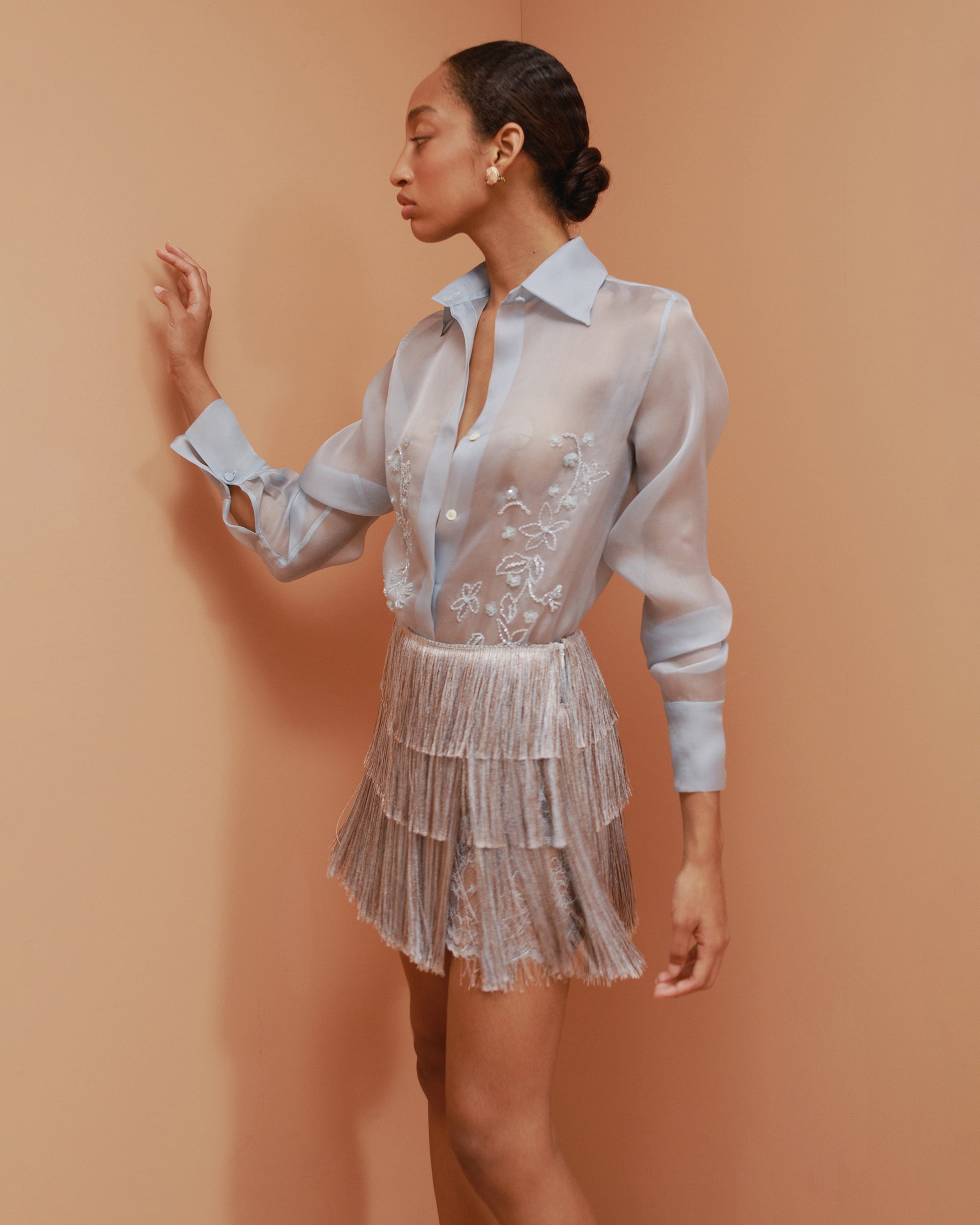 Moonlight Fringed Lace Trimmed Mini Skirt