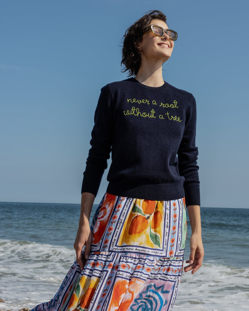 "Never A Root" Embroidered Cashmere Sweater