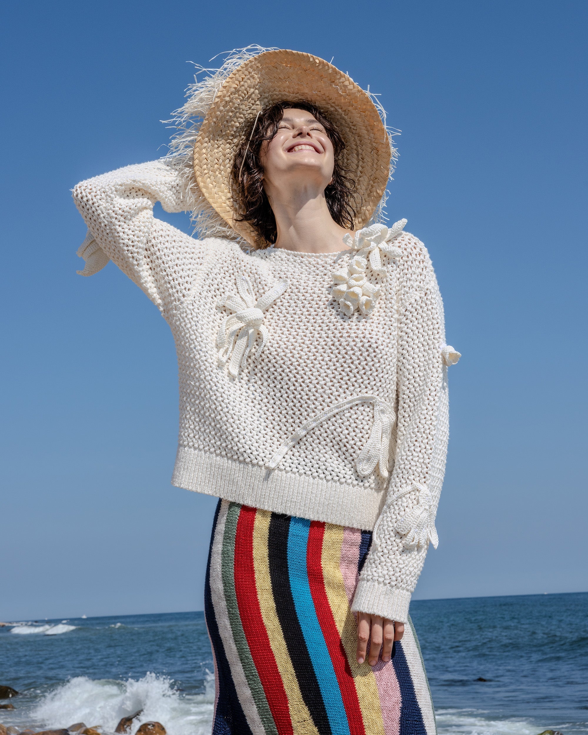 Cammy Appliquéd Cotton Mesh-Knit Sweater