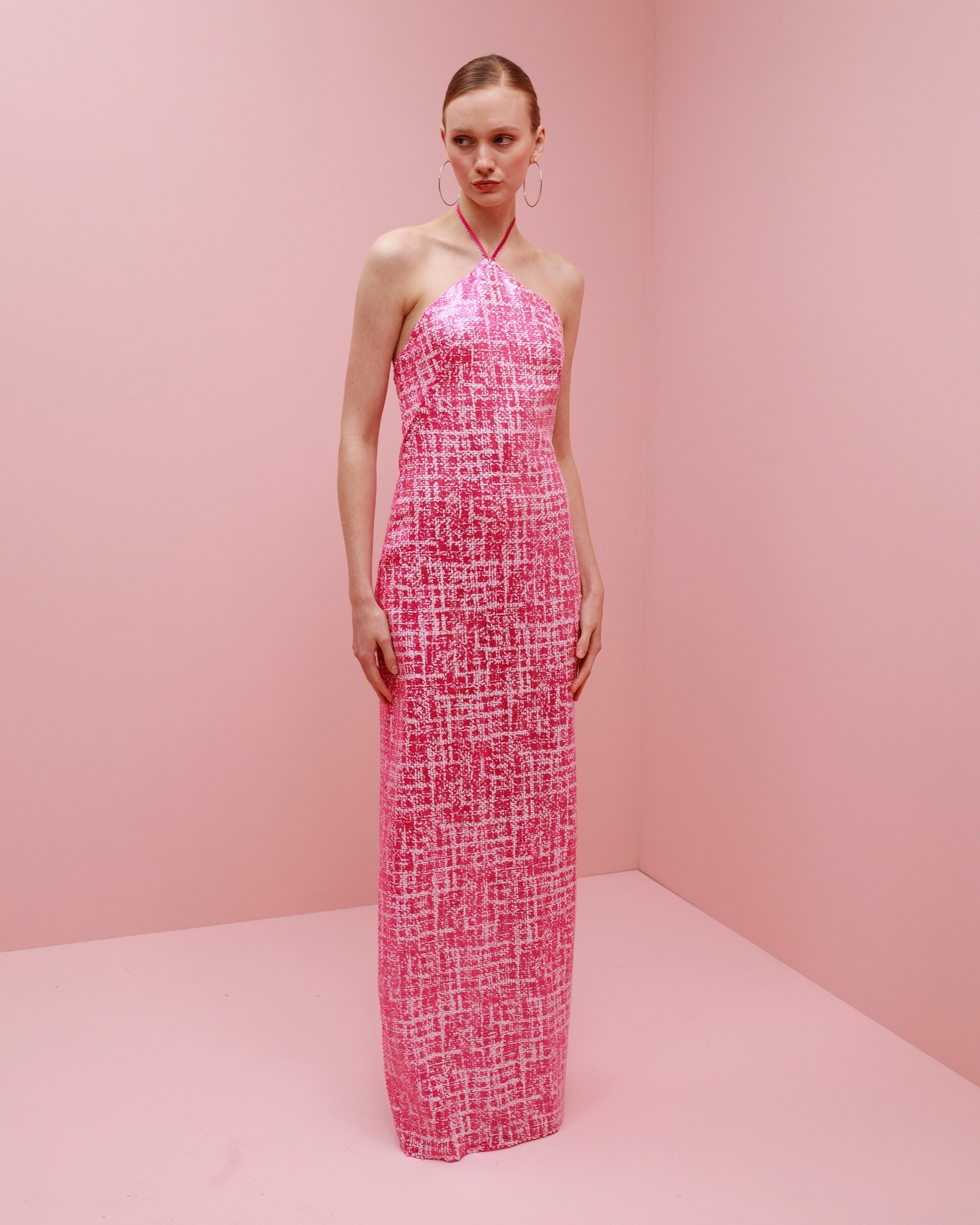 Serata Sequin-Embellished Halterneck Gown