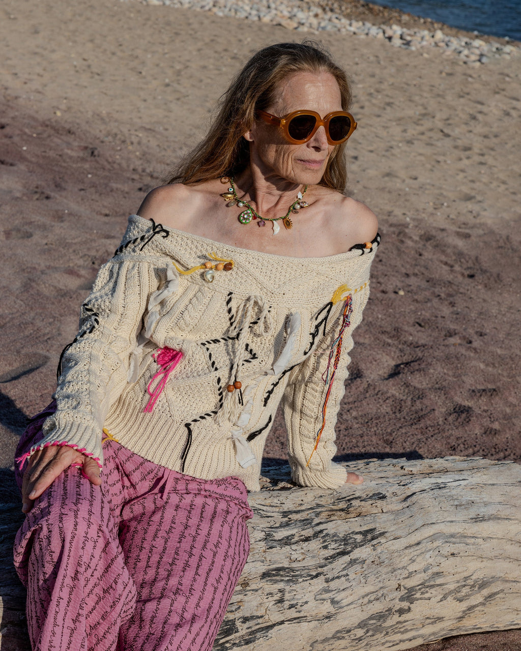 Vaggelis Appliquéd Cable-Knit Cotton Sweater