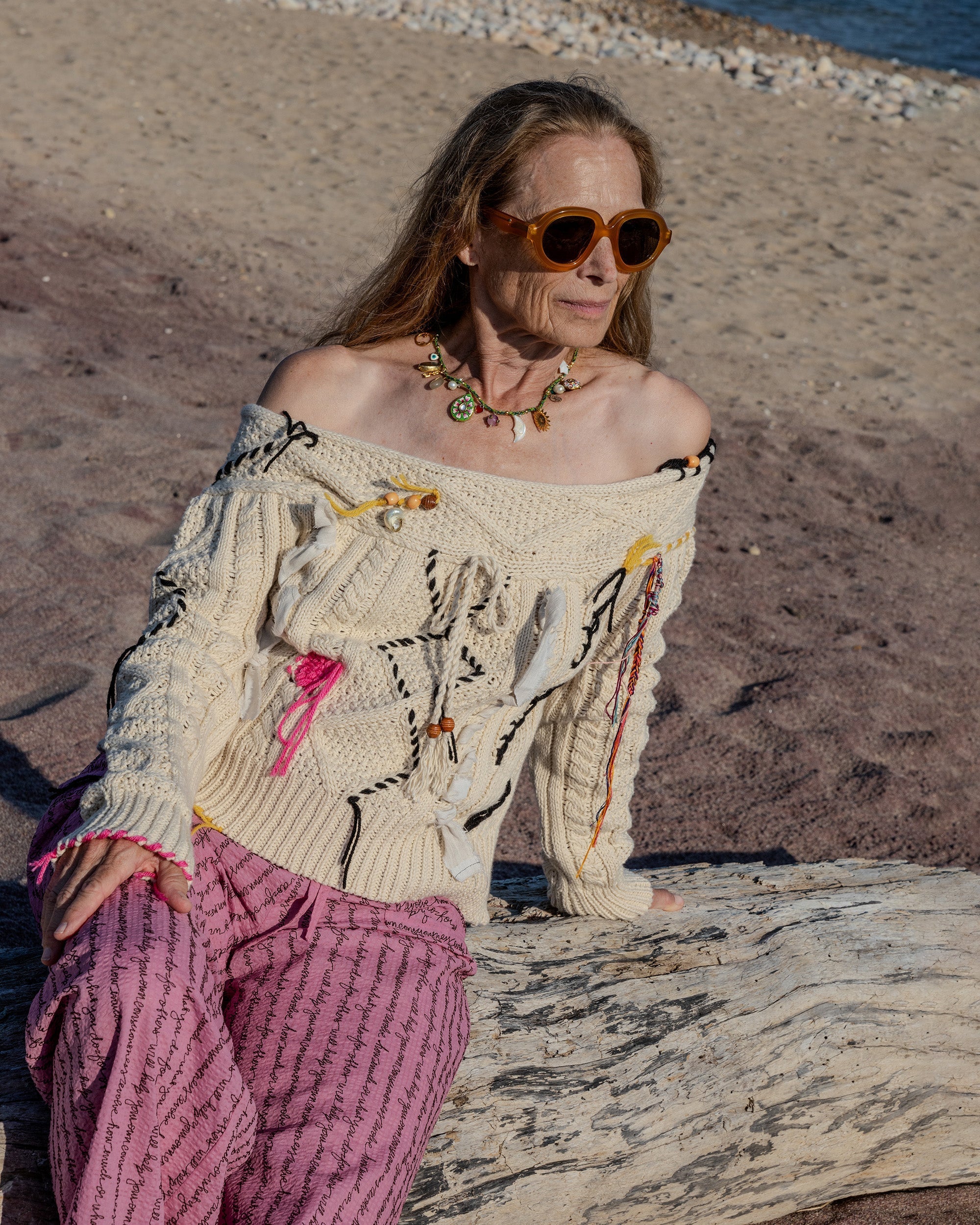 Vaggelis Appliquéd Cable-Knit Cotton Sweater