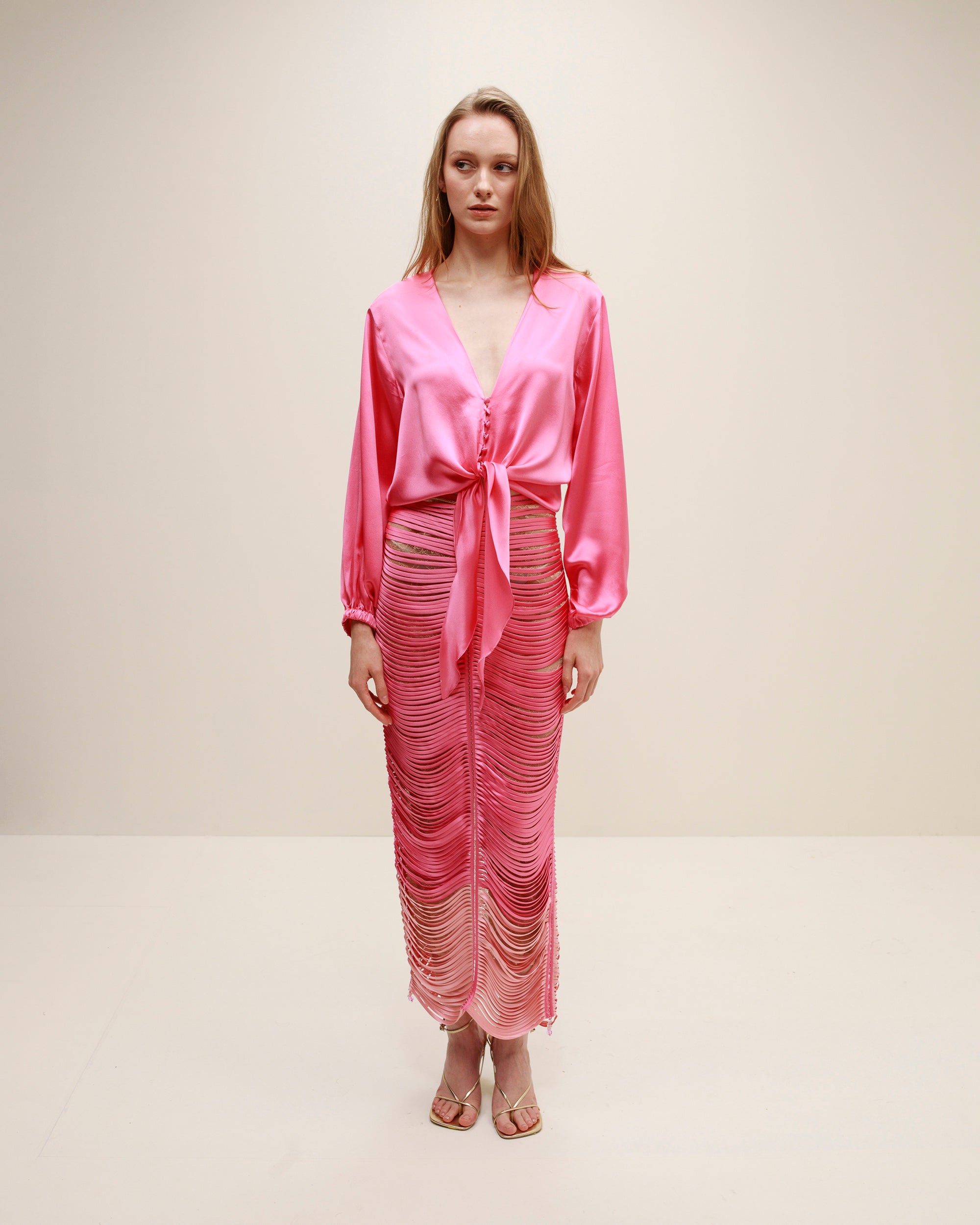 Crystal Tie-Front Silk Blouse