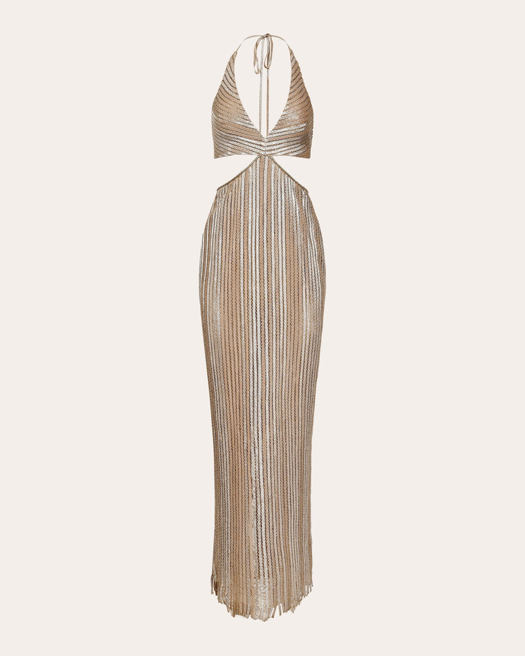 Luce Metallic Pata de Cabra Cutout Halterneck Gown