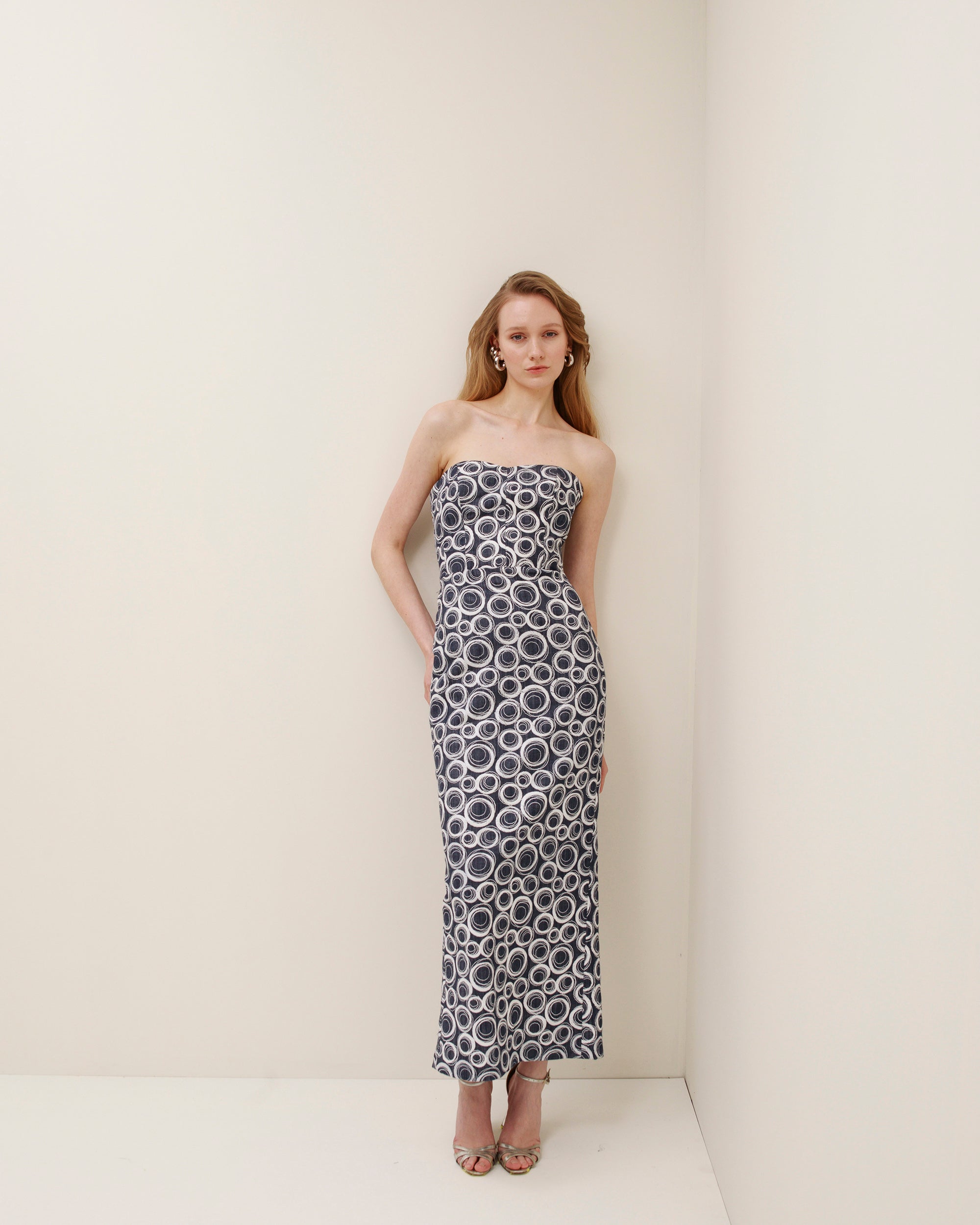 Cassata Embroidered Denim Strapless Midi Dress