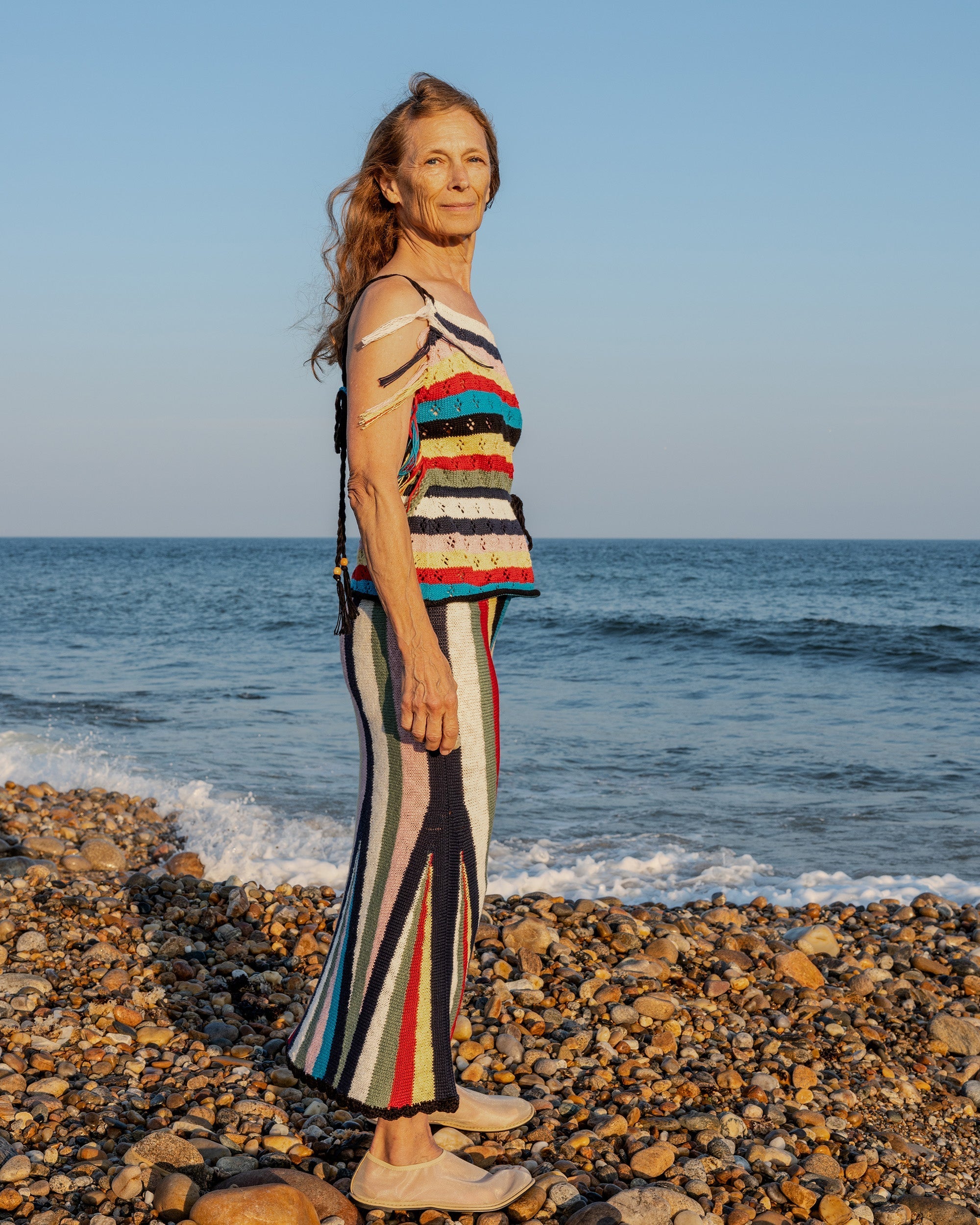 Marathi Striped Fringed Pointelle-Knit Cotton Top