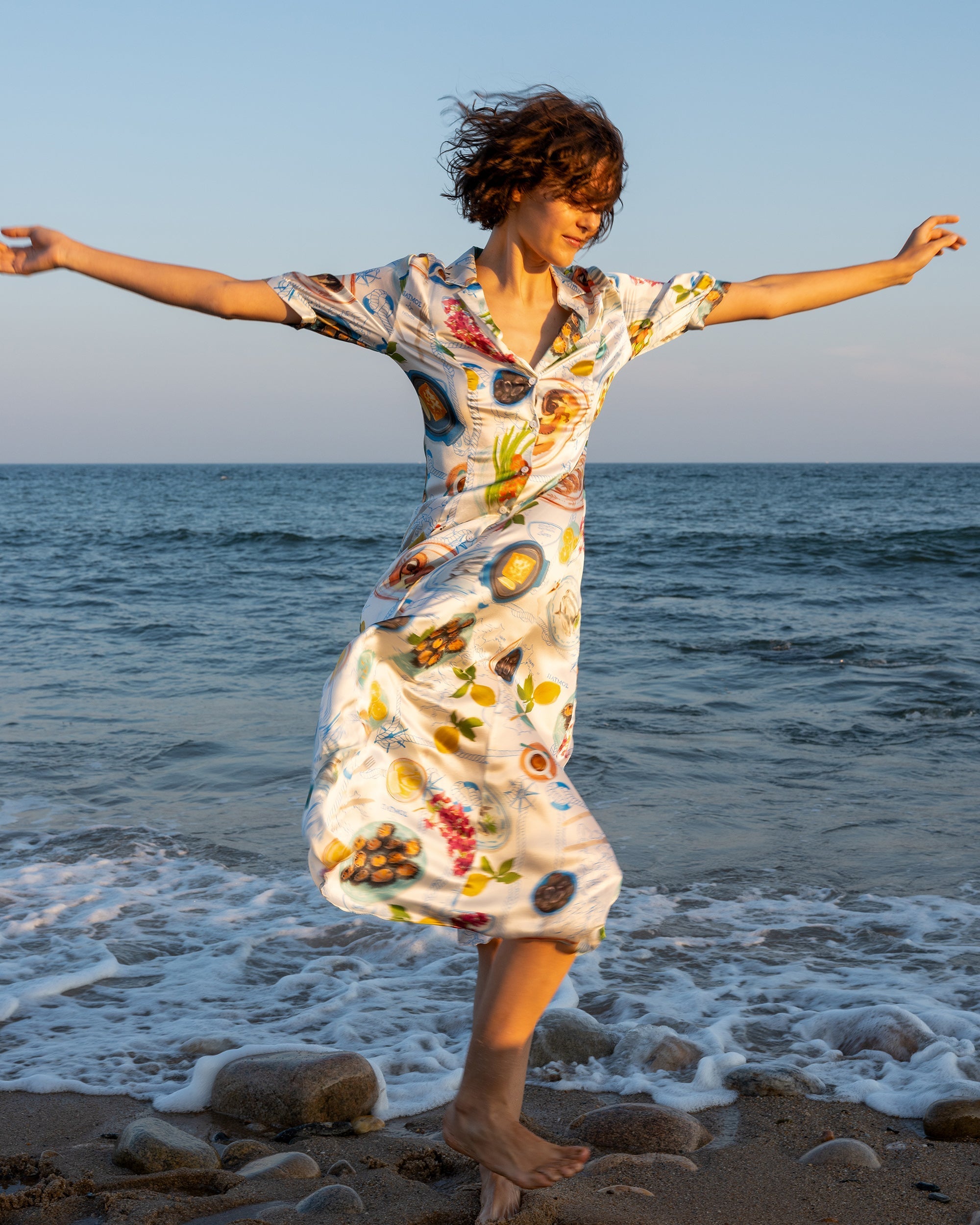 Lampi Printed Silk-Blend Midi Shirt Dress