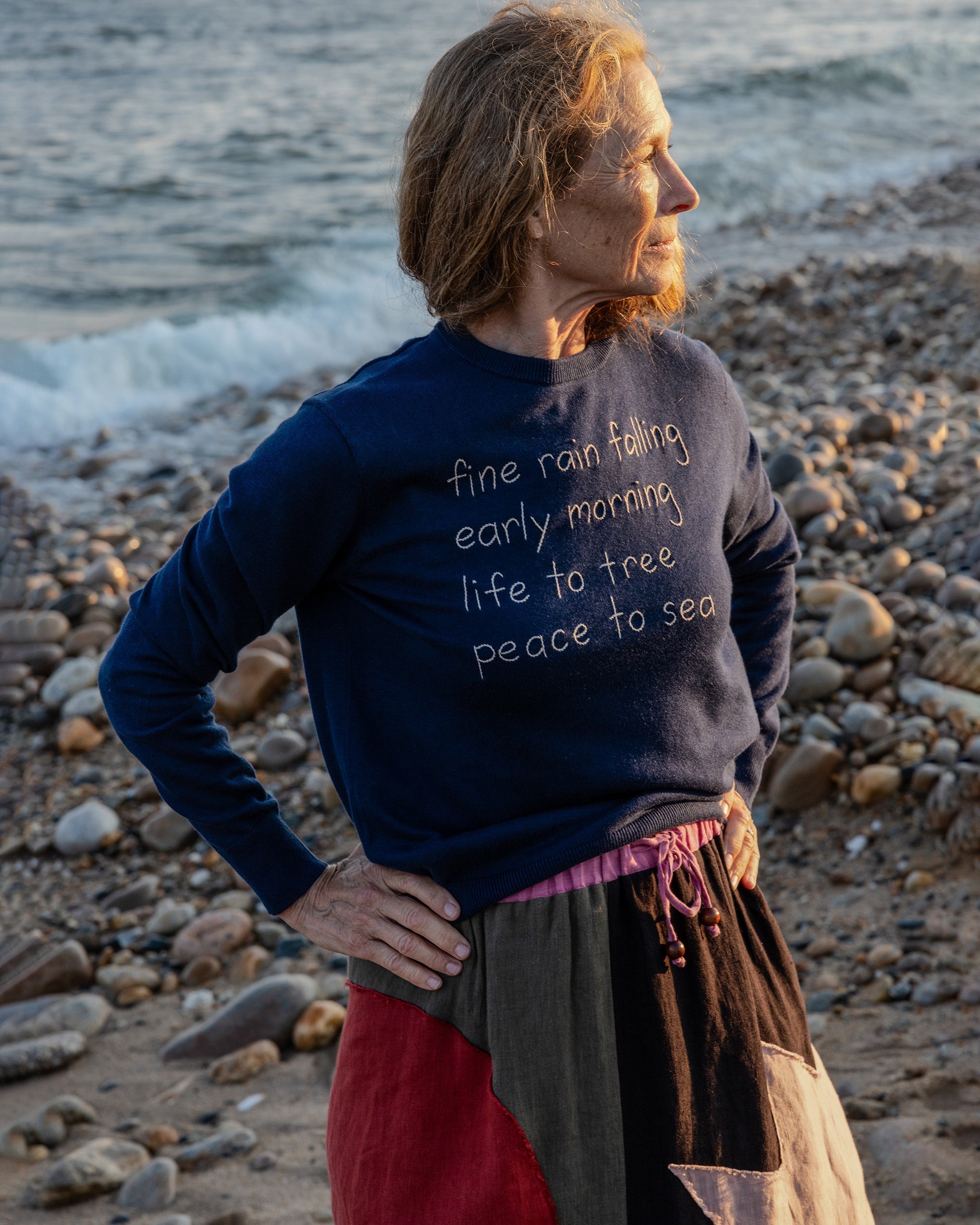 "Fine Rain Falling" Embroidered Cotton-Blend Sweater