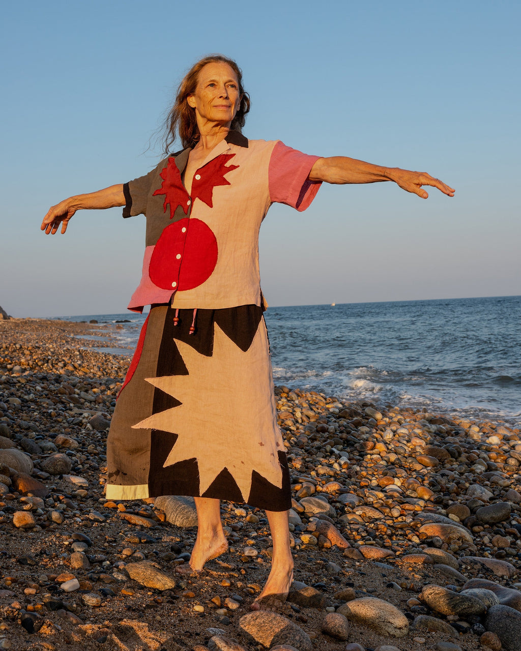 Patmos Appliquéd Linen-Blend Midi Skirt