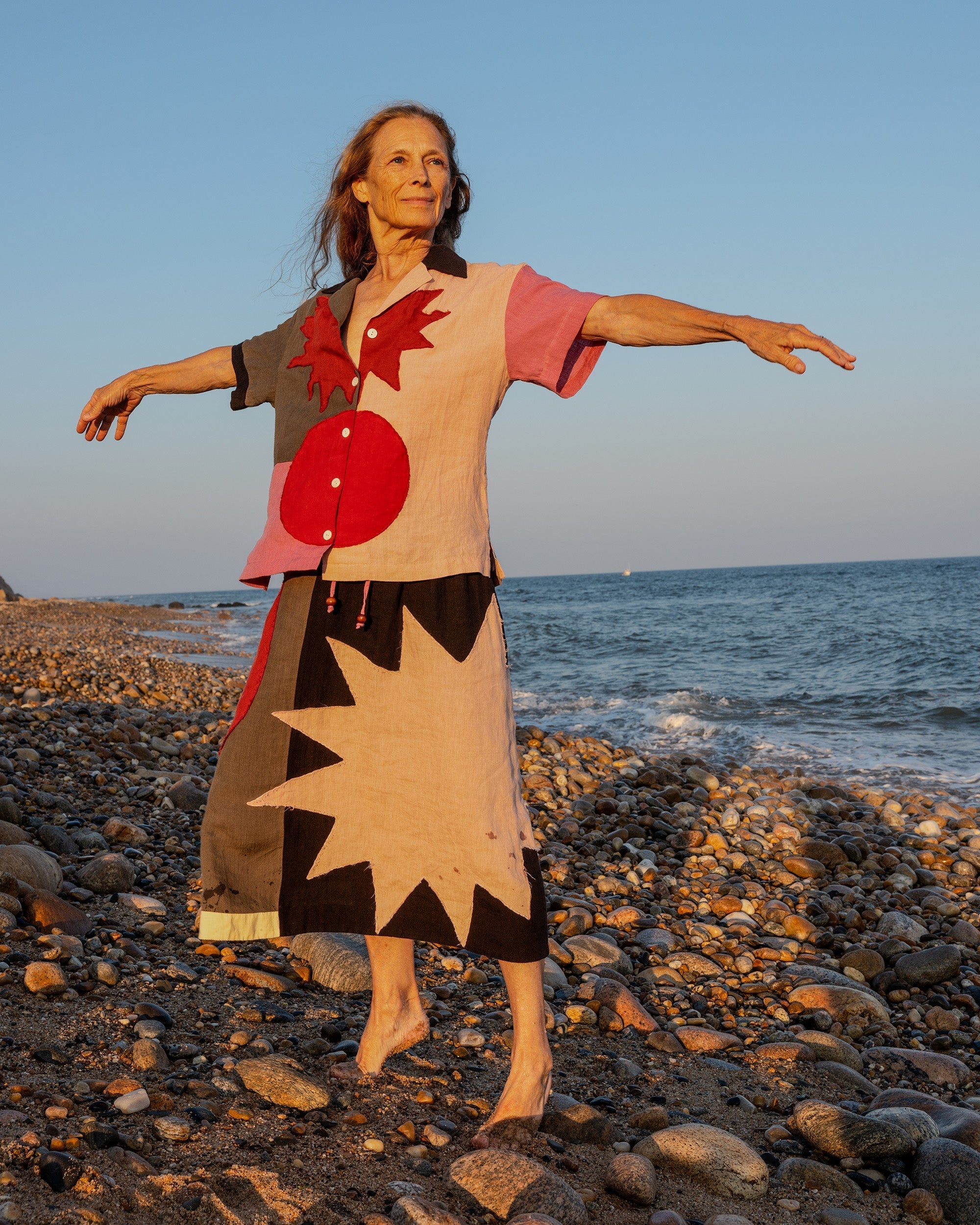 Patmos Appliquéd Linen-Blend Midi Skirt