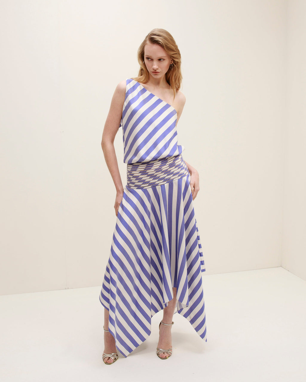 Banda Asymmetric Striped Silk Dress
