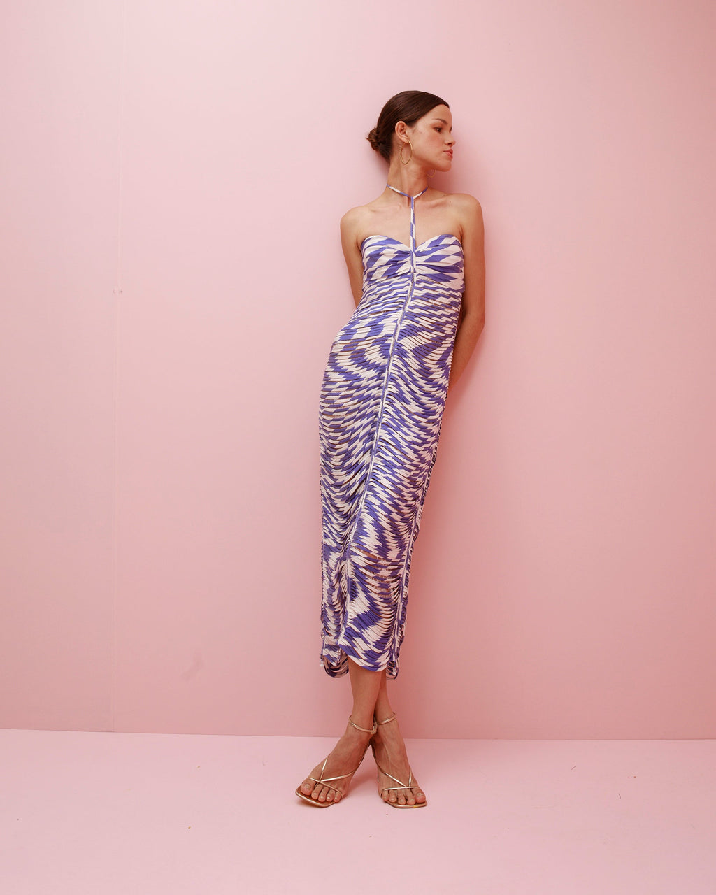 Alba Striped Silk Pata de Cabra Midi Dress