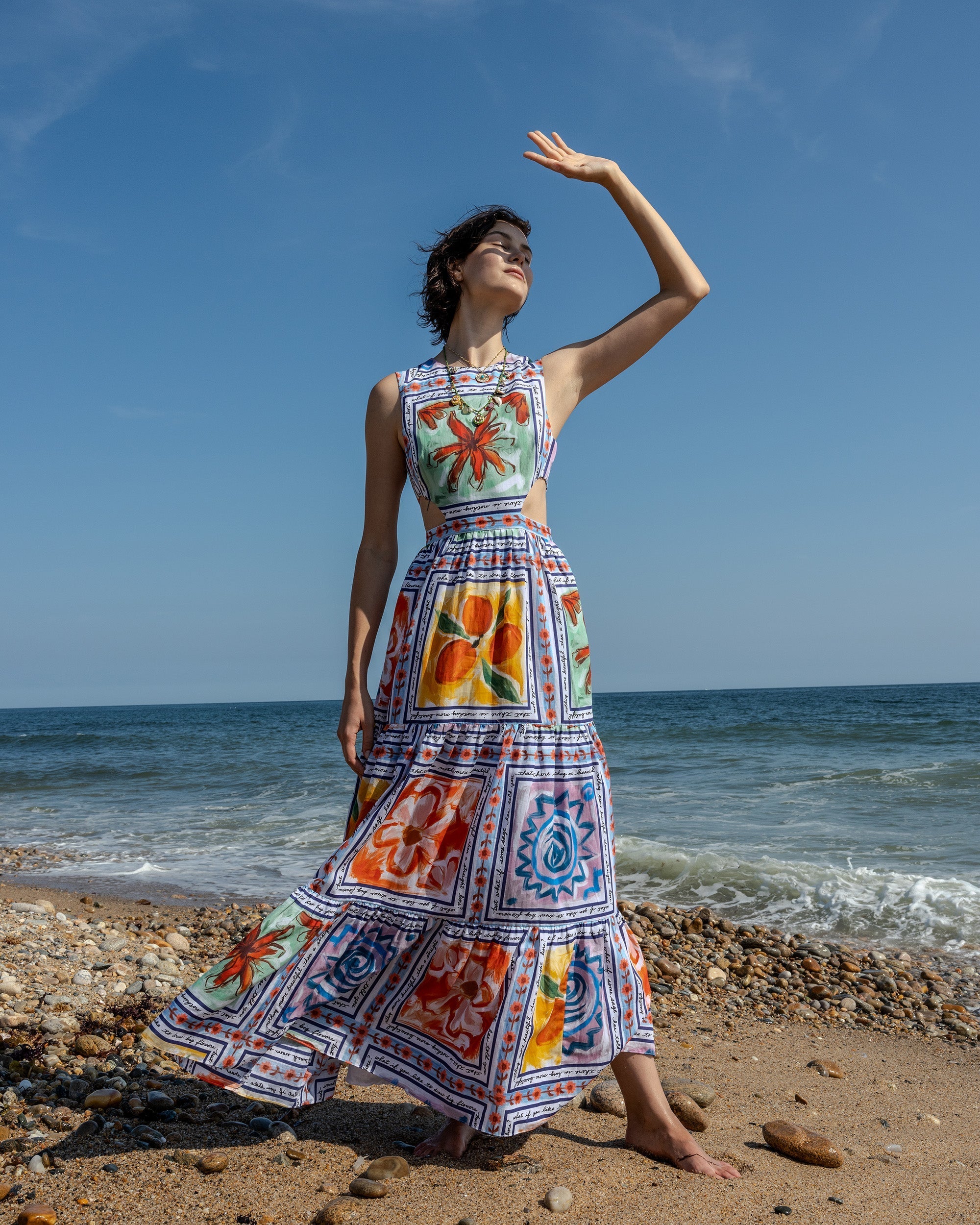 Marcia Tiered Printed Cotton-Blend Cutout Maxi Dress