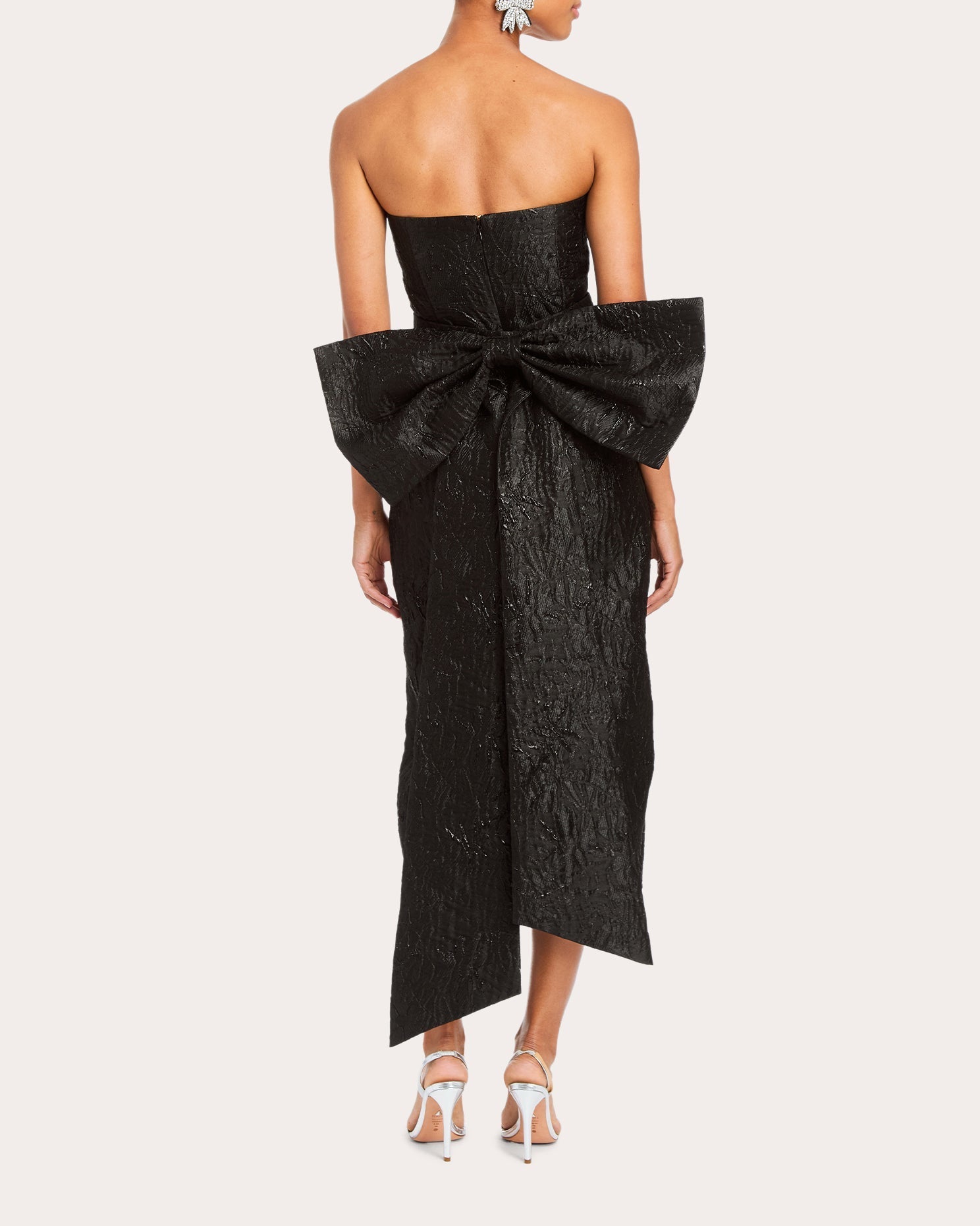 Lorena Bow-Detail Metallic Jacquard Strapless Midi Dress