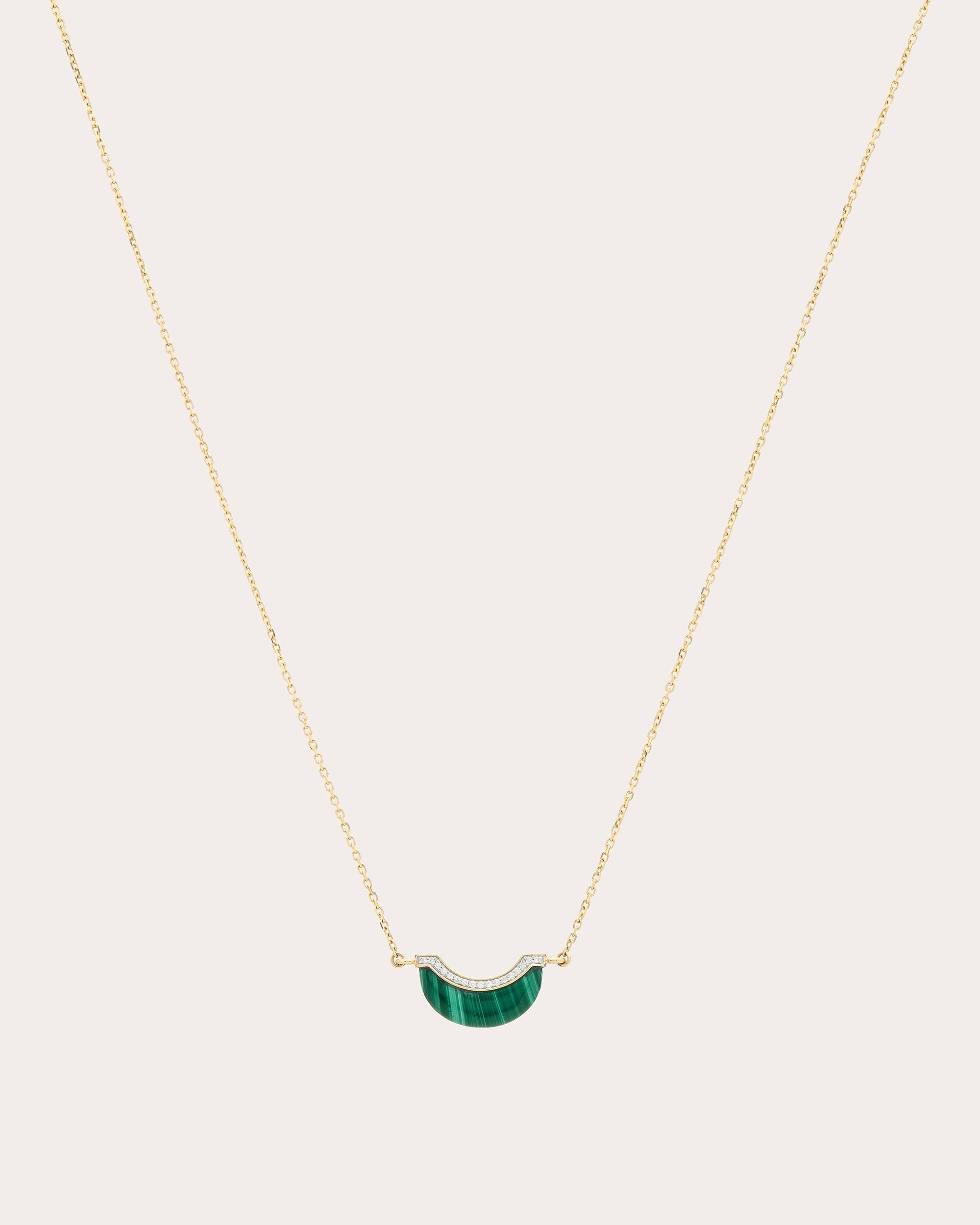 Mini Luna 18K Gold Malachite and Diamond Pendant Necklace