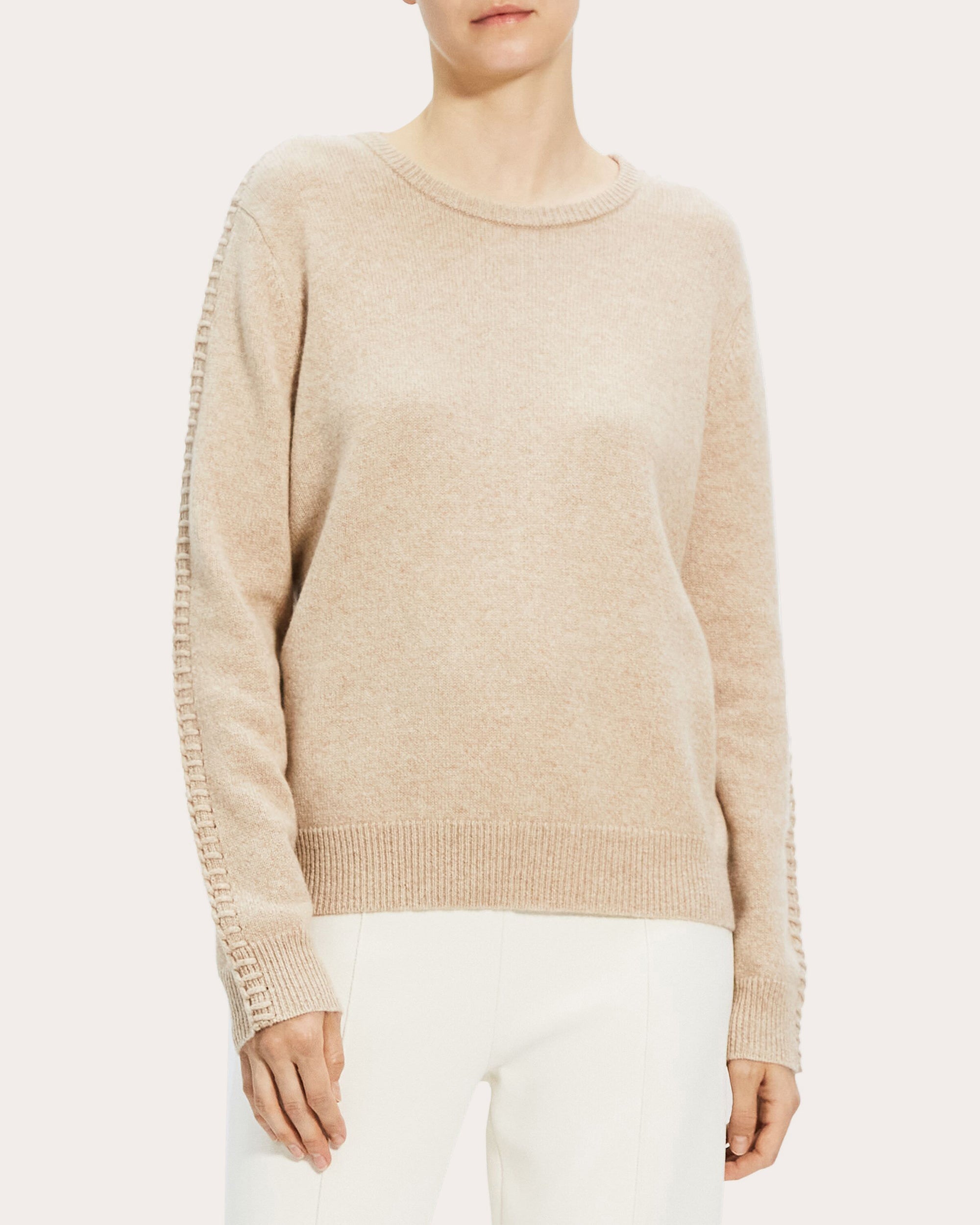 Blanket-Stitch Easy Crewneck Sweater
