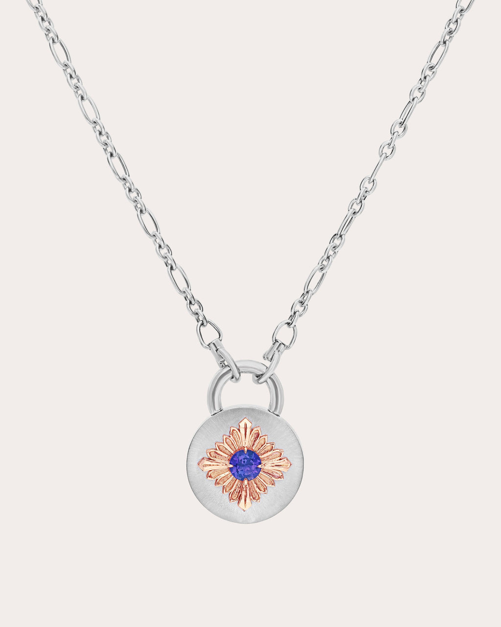 Tag 18K Gold Recycled Sterling Silver and Tanzanite Pendant Necklace