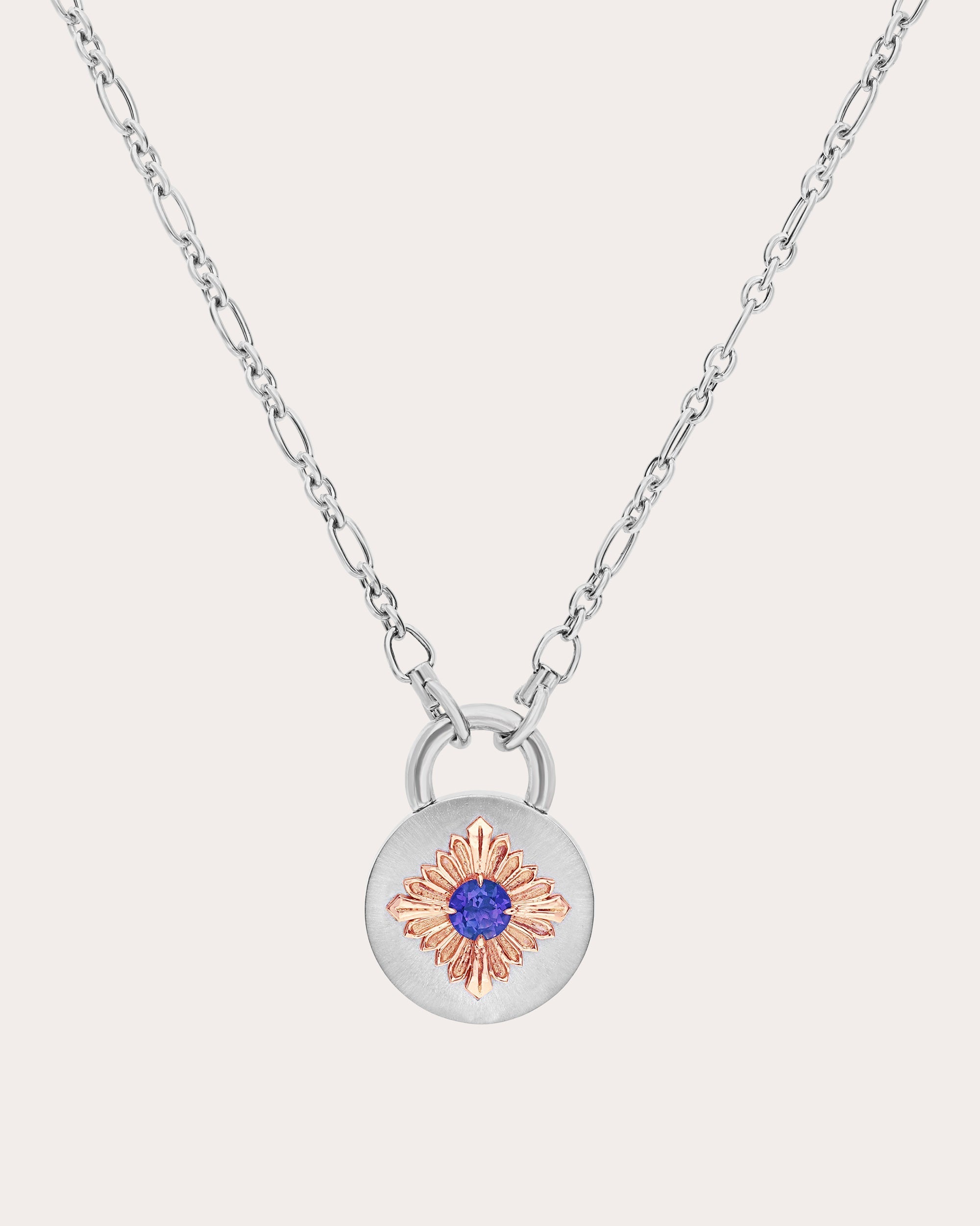 Tag 18K Gold Recycled Sterling Silver and Tanzanite Pendant Necklace