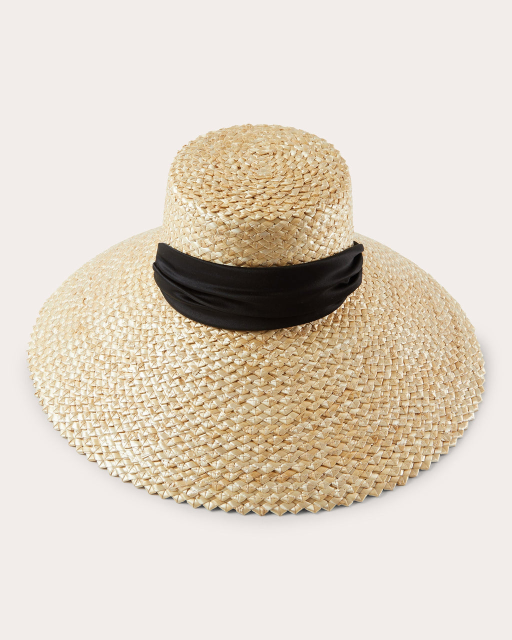 Mirabel Satin Scarf-Trimmed Woven Straw Sun Hat
