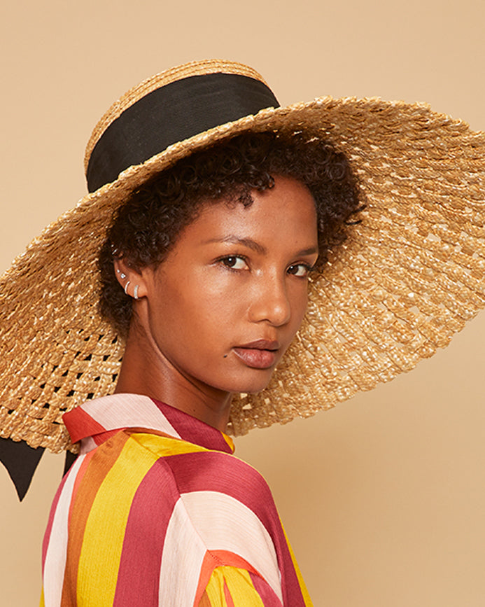 Mirabel Grosgrain-Trimmed Woven Straw Sun Hat