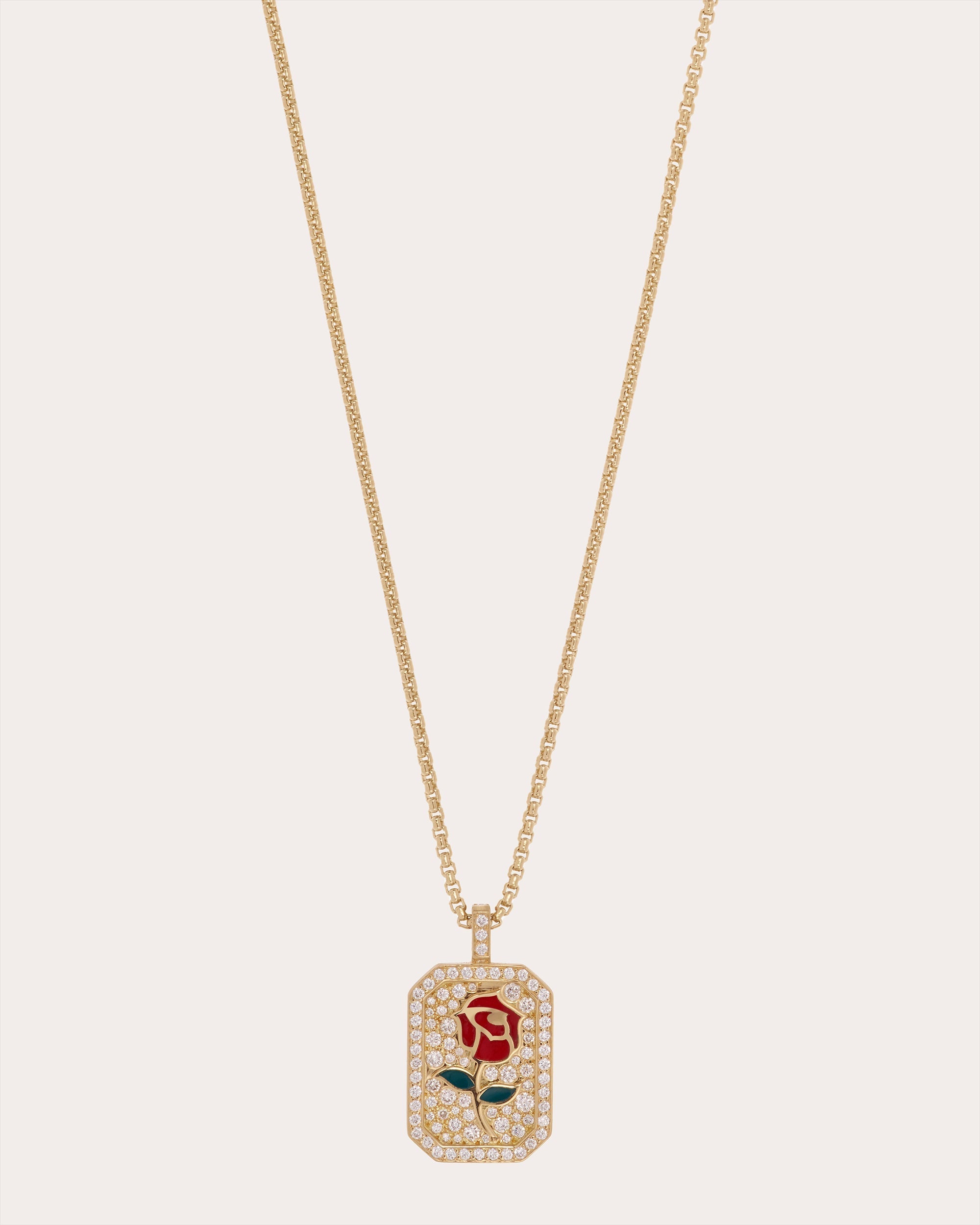Rose Antique 18K Gold Lacquer and Lab-Grown Diamond Pendant Necklace