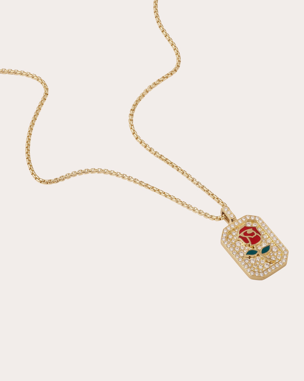 Rose Antique 18K Gold Lacquer and Lab-Grown Diamond Pendant Necklace
