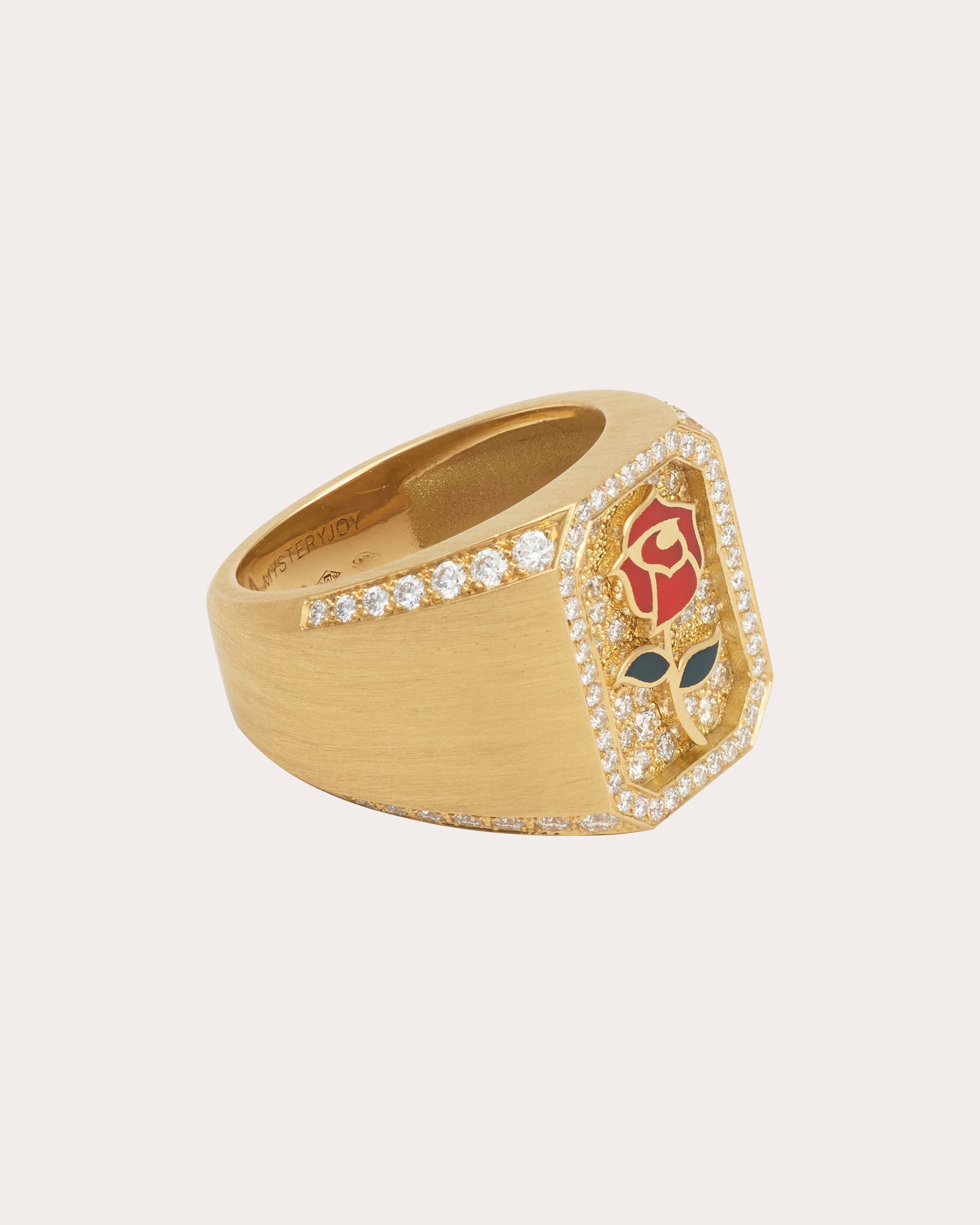 Rose Antique 18K Gold Lacquer and Lab-Grown Diamond Signet Ring