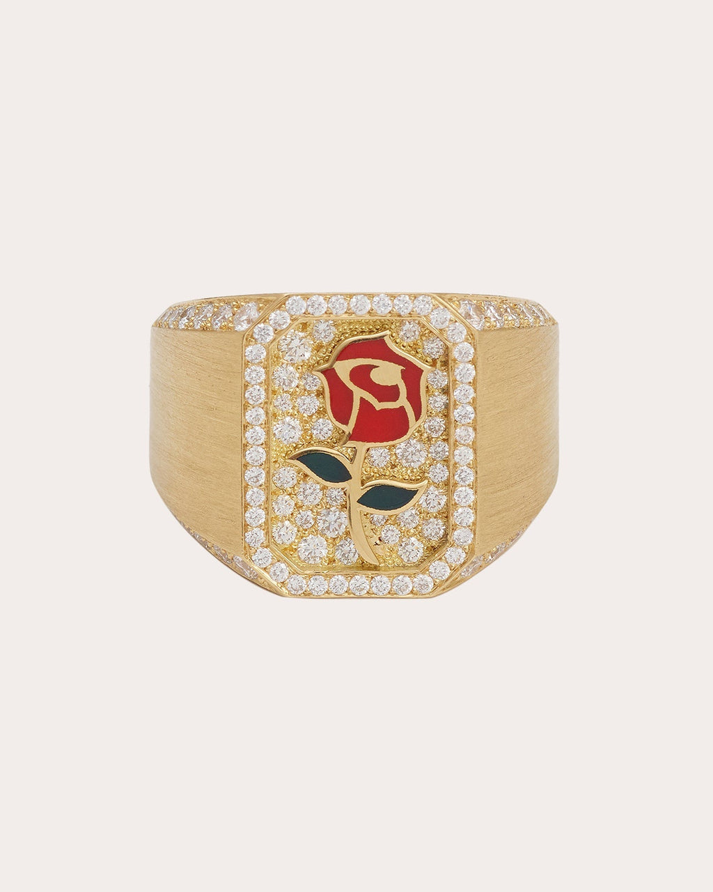 Rose Antique 18K Gold Lacquer and Lab-Grown Diamond Signet Ring