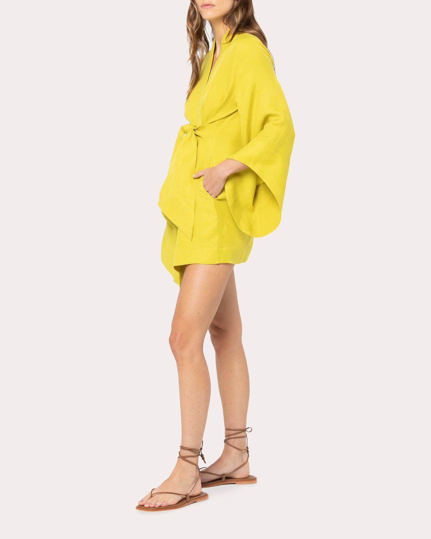 Amara Washed Satin Mini Kimono Robe