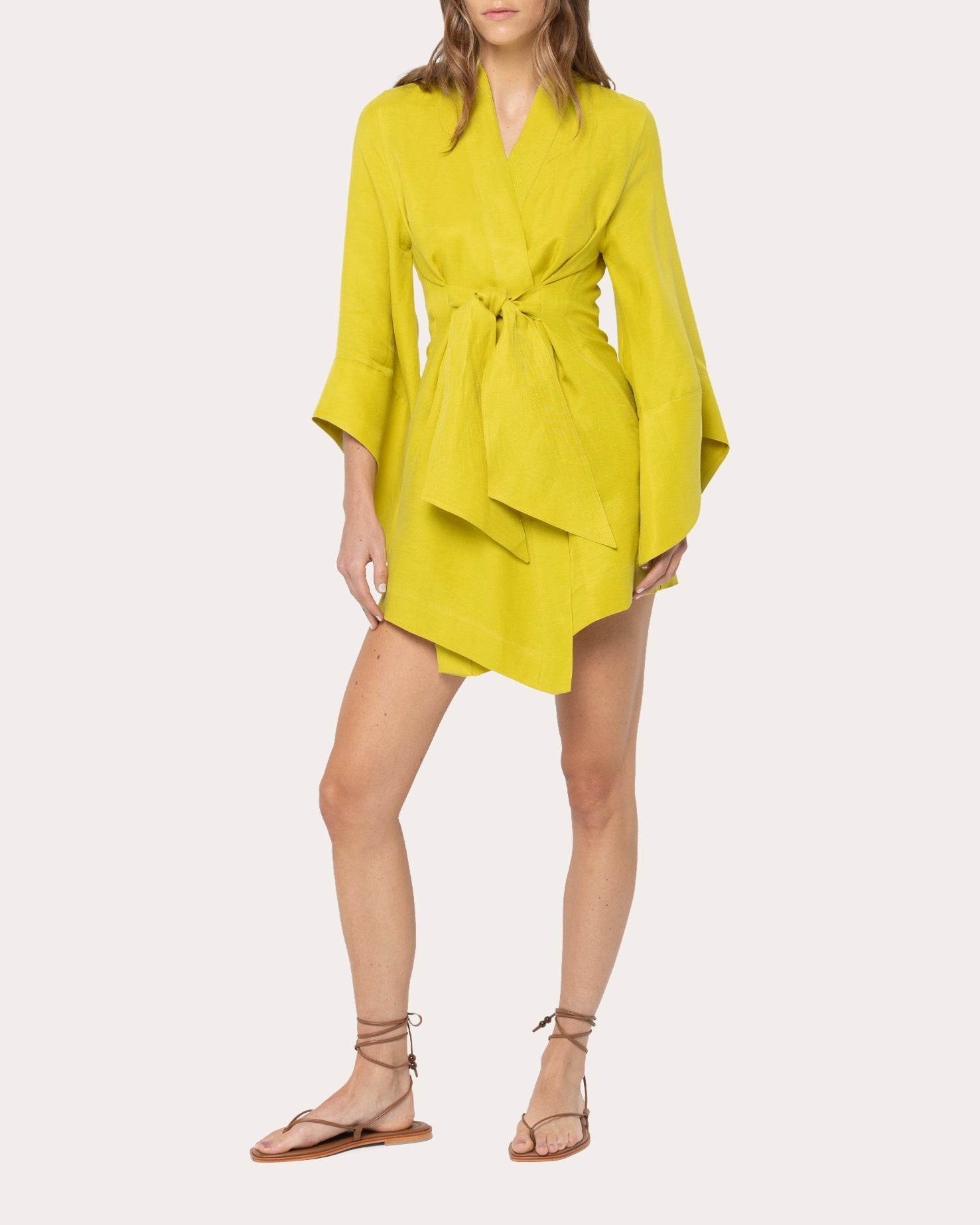 Amara Washed Satin Mini Kimono Robe