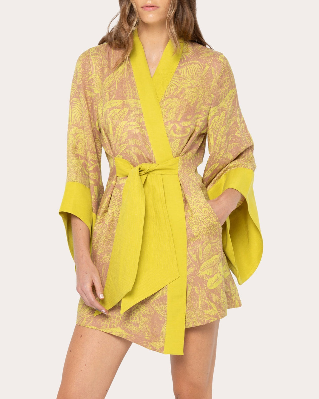 Amara Washed Satin Mini Kimono Robe