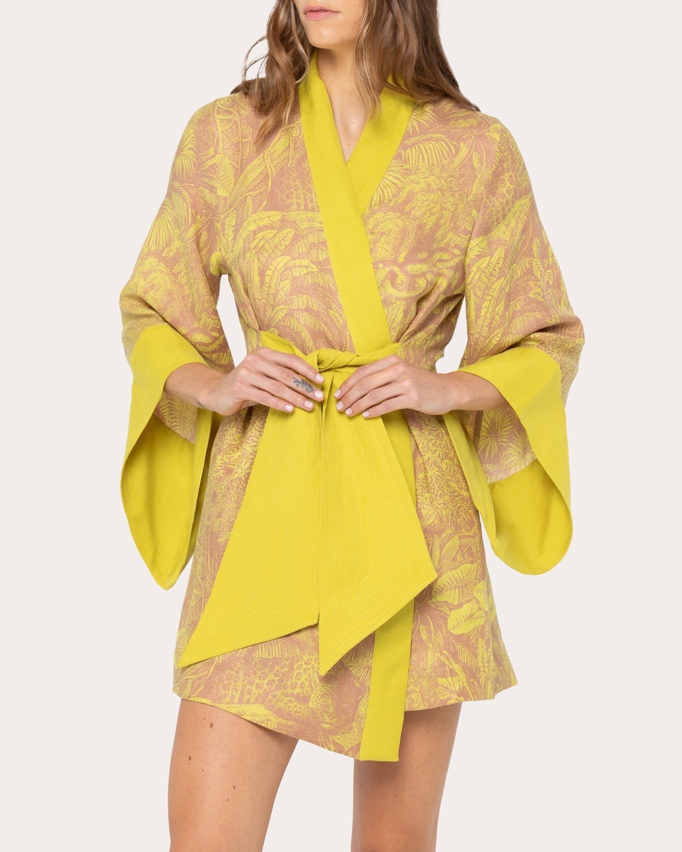 Amara Washed Satin Mini Kimono Robe