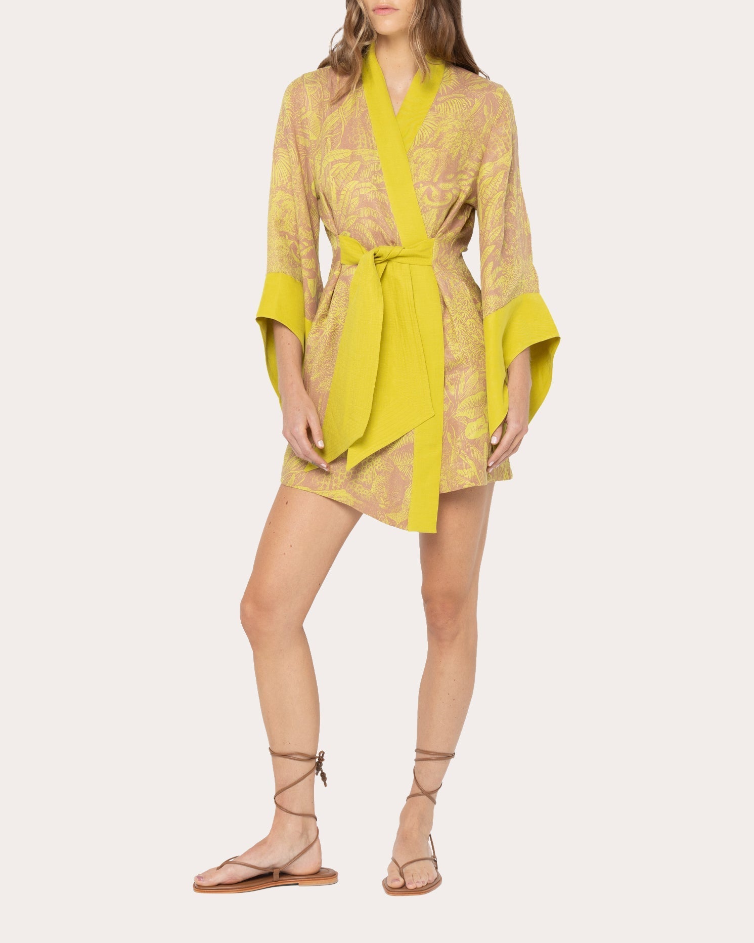 Amara Washed Satin Mini Kimono Robe