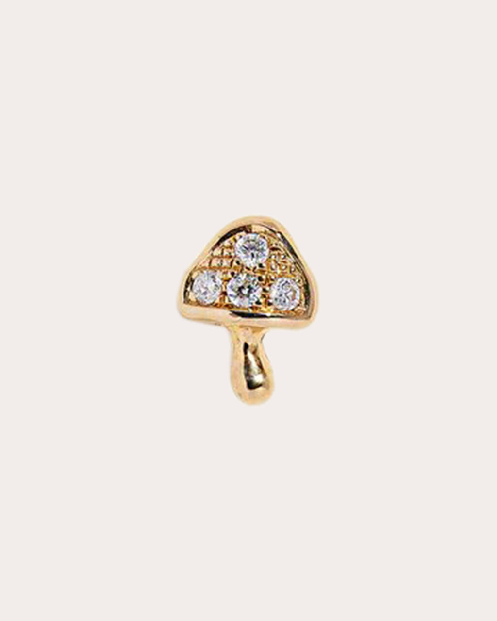 Tiny Mushroom 14K Gold Diamond Single Stud Earring