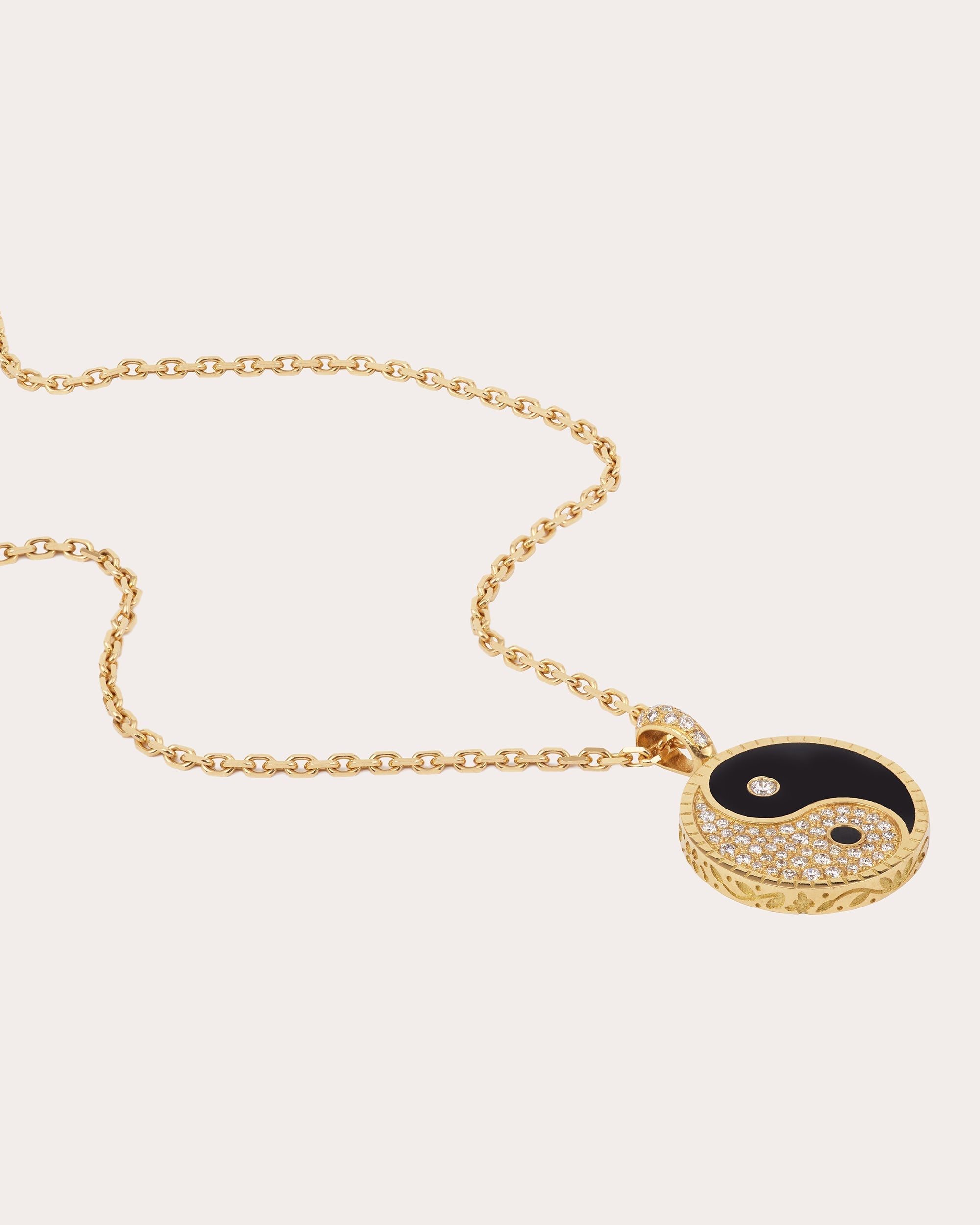 Large Yin Yang 18K Gold Lacquer and Lab-Grown Diamond Pendant Necklace