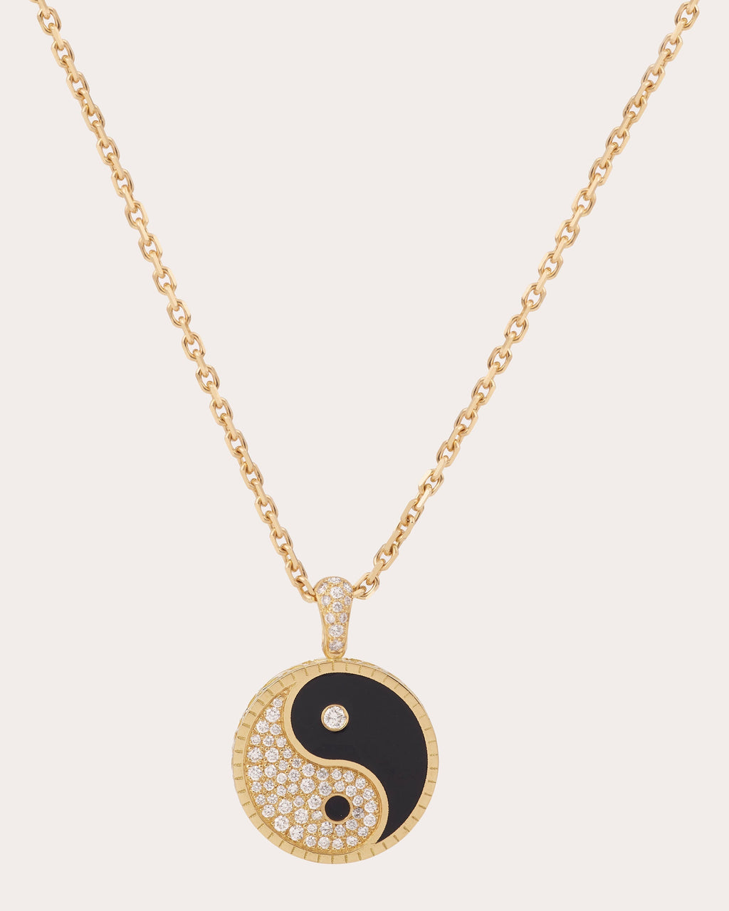 Large Yin Yang 18K Gold Lacquer and Lab-Grown Diamond Pendant Necklace